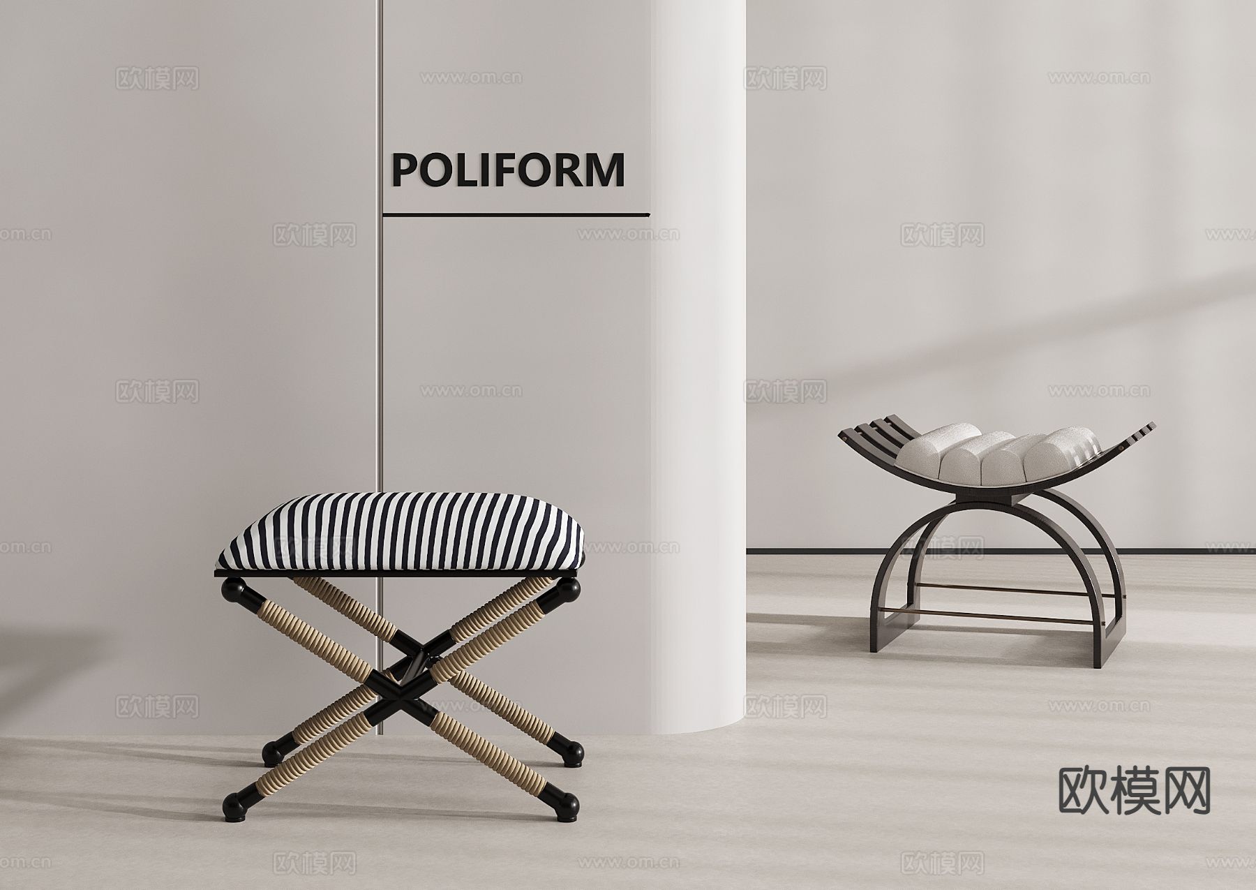 法式凳子 矮凳su模型下载（渲染图2）