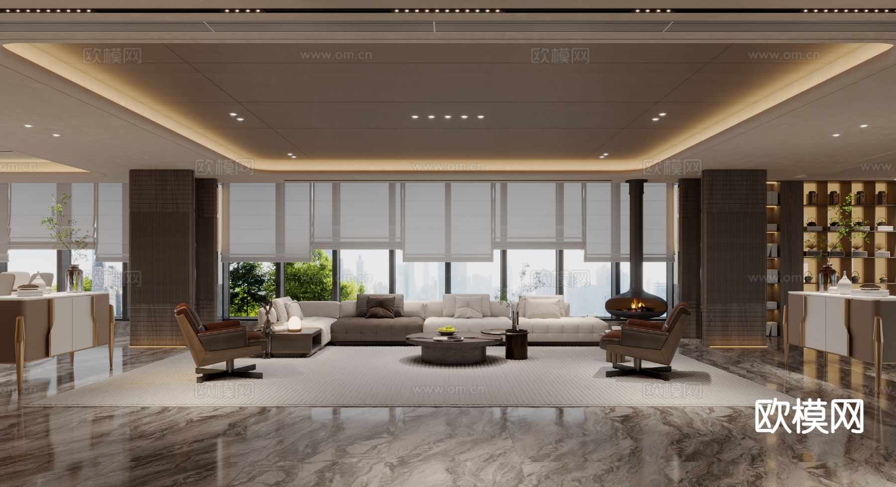 新中式私人会所3d模型下载（渲染图1）