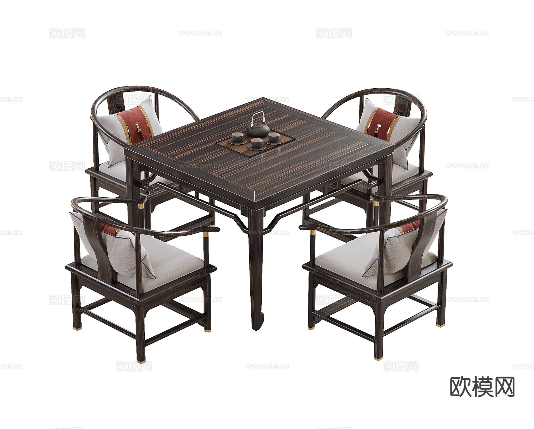 中式茶桌 八仙桌椅su模型下载（渲染图4）