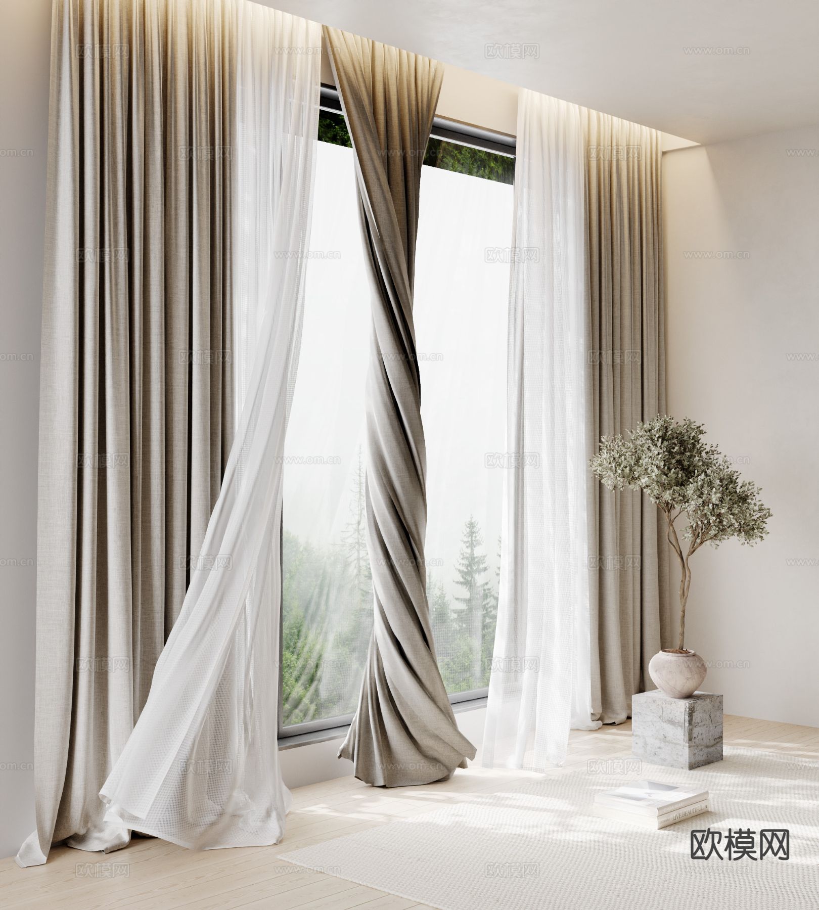 现代素色窗帘3d模型下载