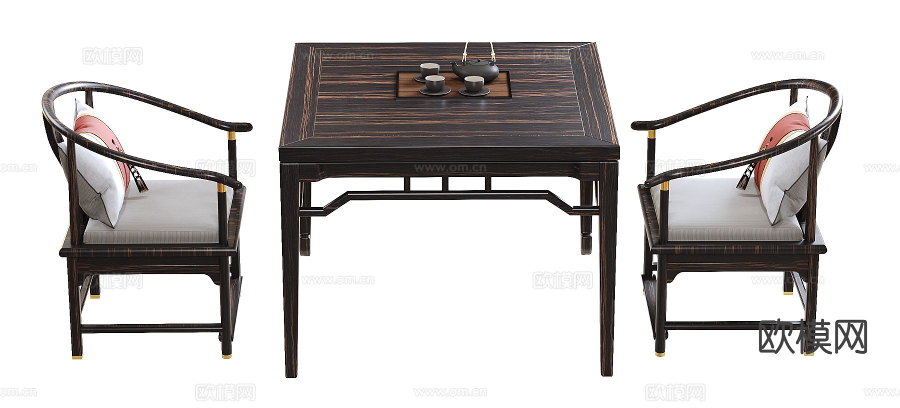 中式茶桌 八仙桌椅su模型下载（渲染图2）
