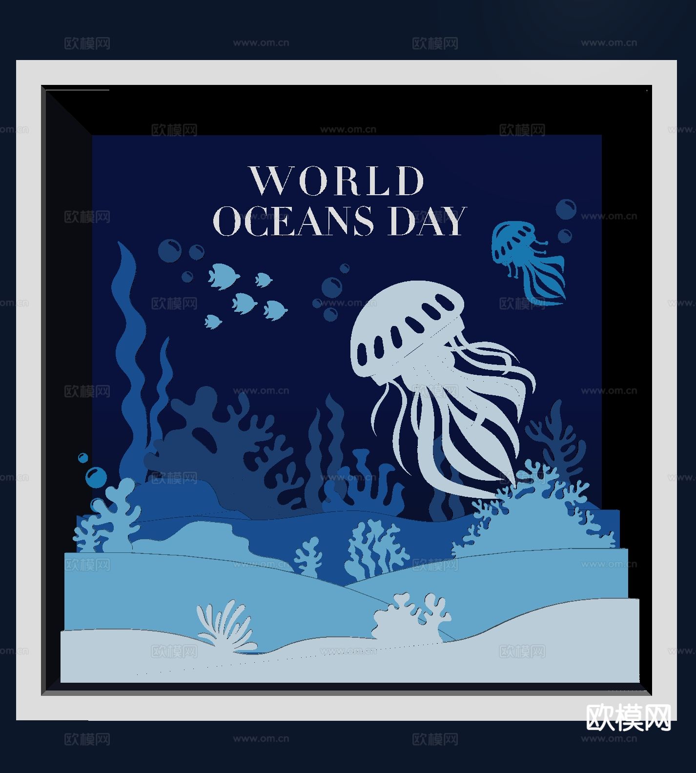 橱窗 海洋生物 剪纸su模型下载（渲染图1）