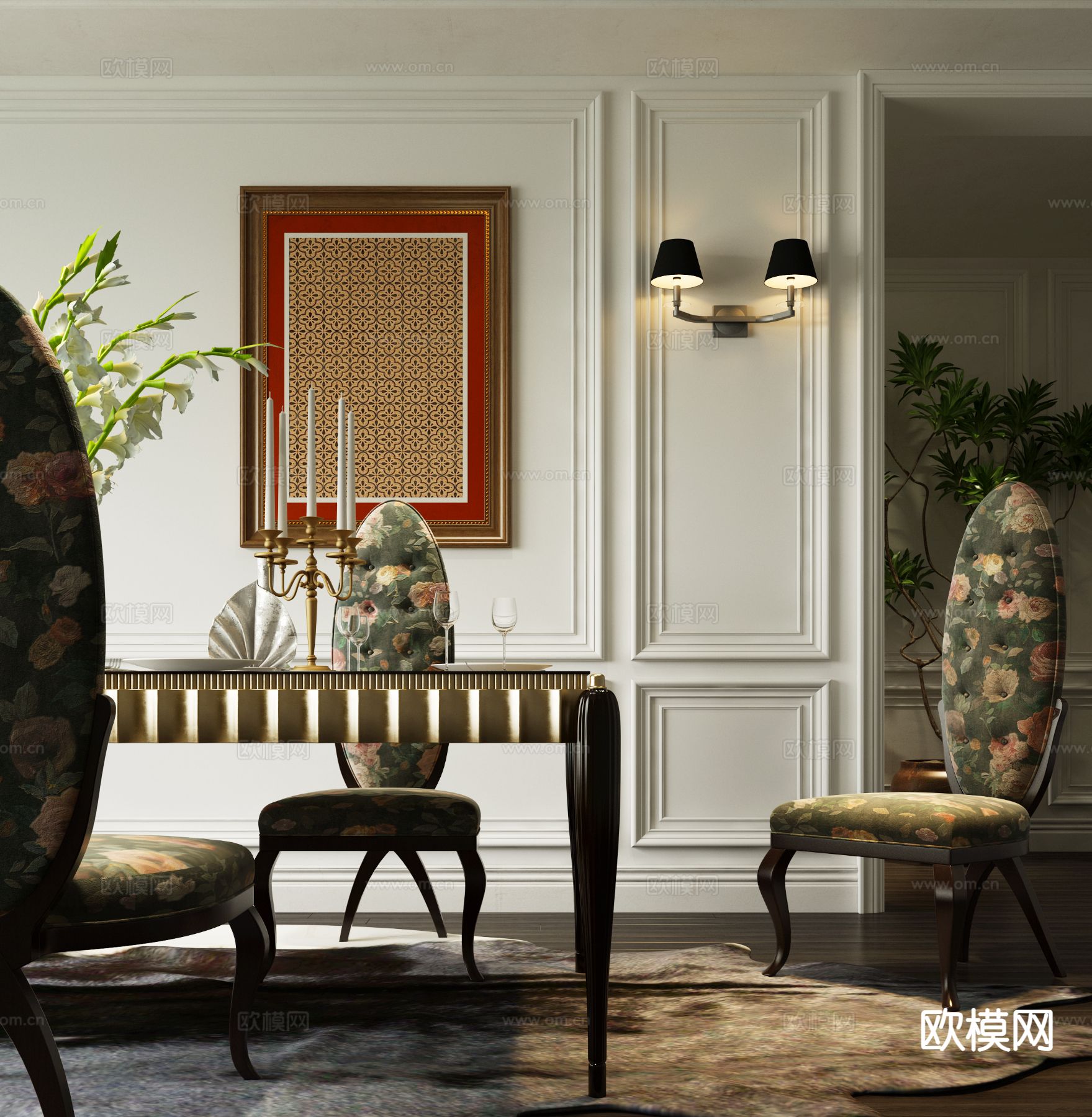 欧式餐桌椅3d模型下载