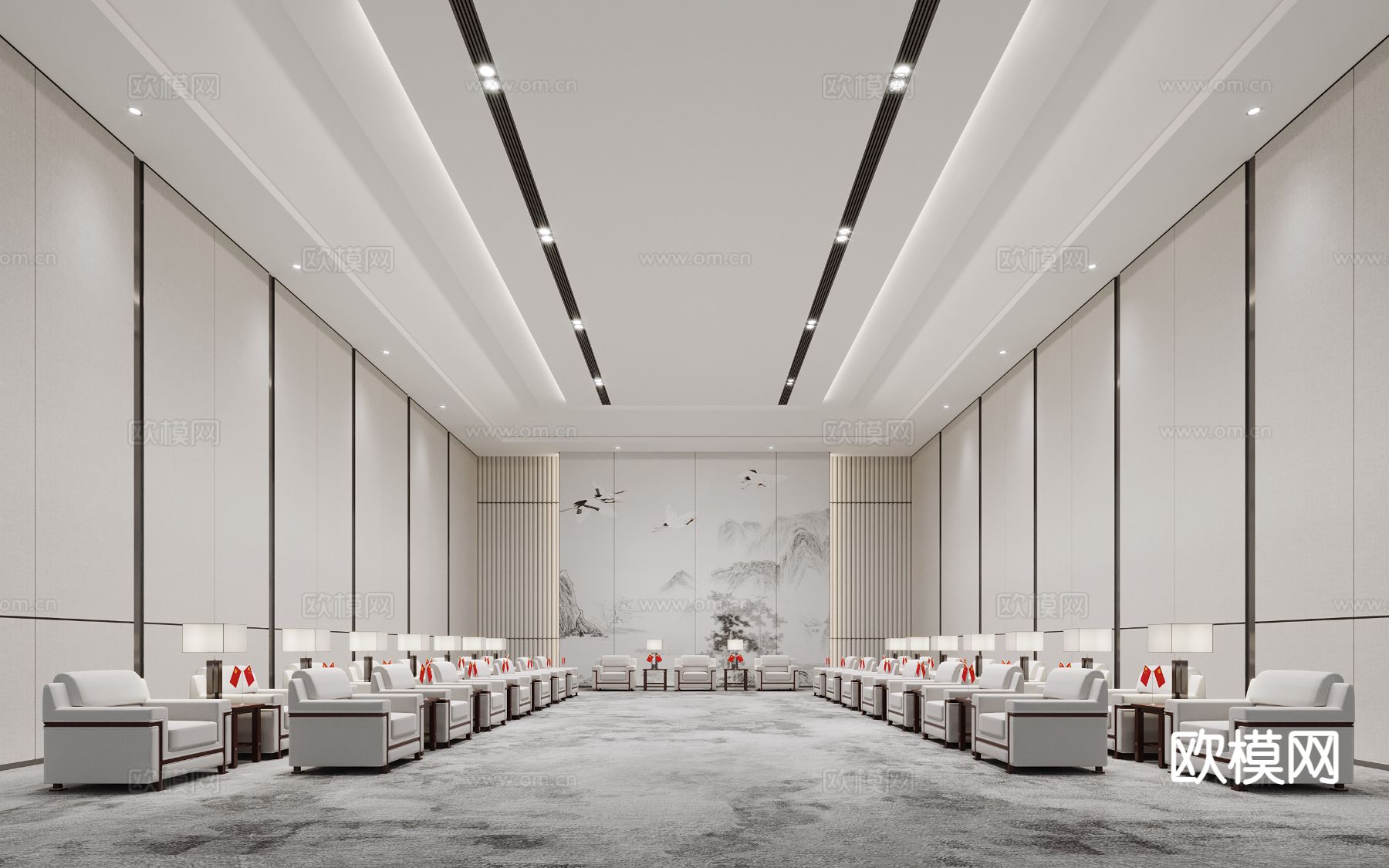 新中式 酒店会客室3d模型下载