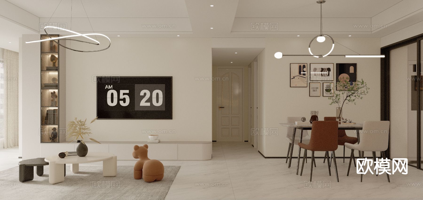 奶油风客餐厅免费3d模型下载（渲染图2）