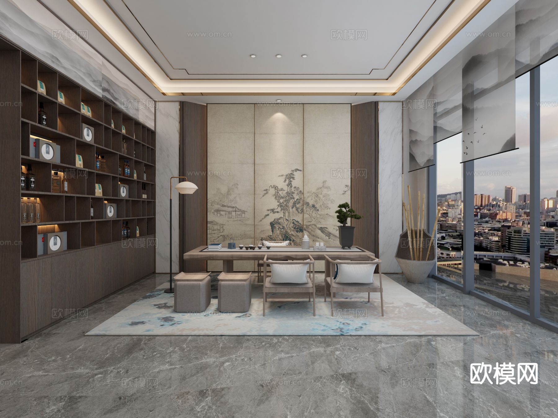 中式茶室 茶房3d模型下载（渲染图2）