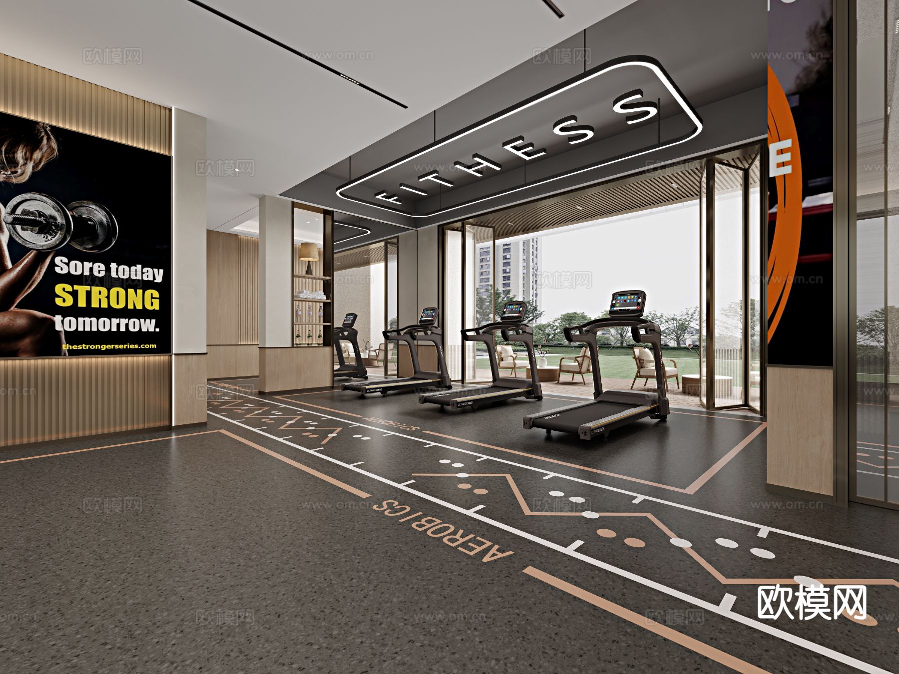 现代健身房3d模型下载（渲染图2）