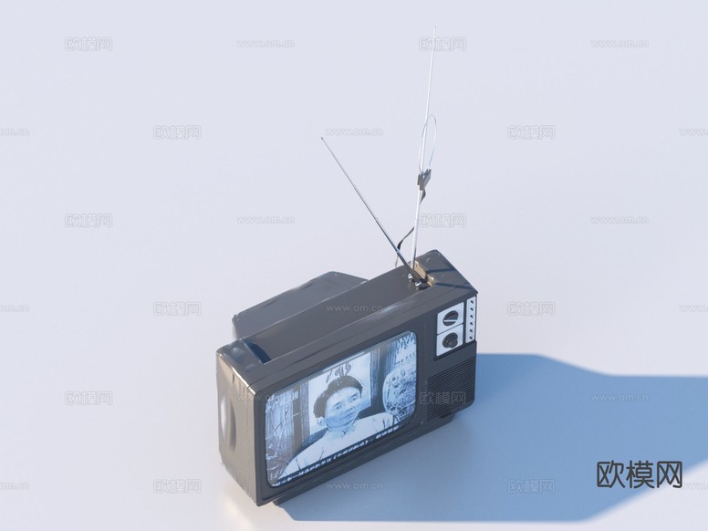 现代黑白电视 老电视 电器3d模型下载(渲染图1)