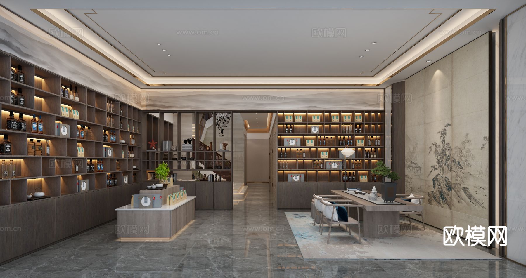 中式茶室 茶房3d模型下载（渲染图1）
