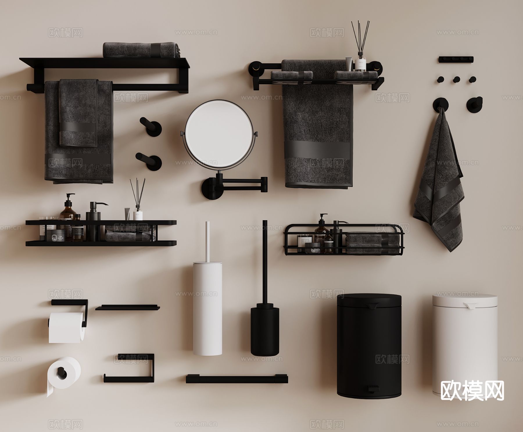 卫浴小件 毛巾架 垃圾桶su模型下载（渲染图2）