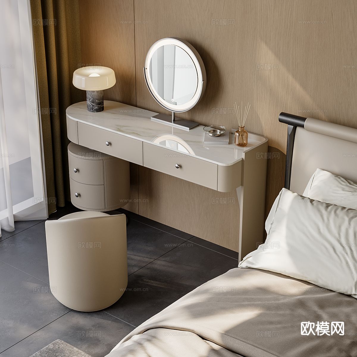 意式梳妆台 化妆桌3d模型下载（渲染图2）