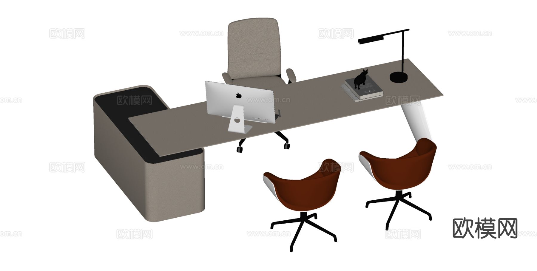 现代办公桌椅 老板桌su模型下载（渲染图1）