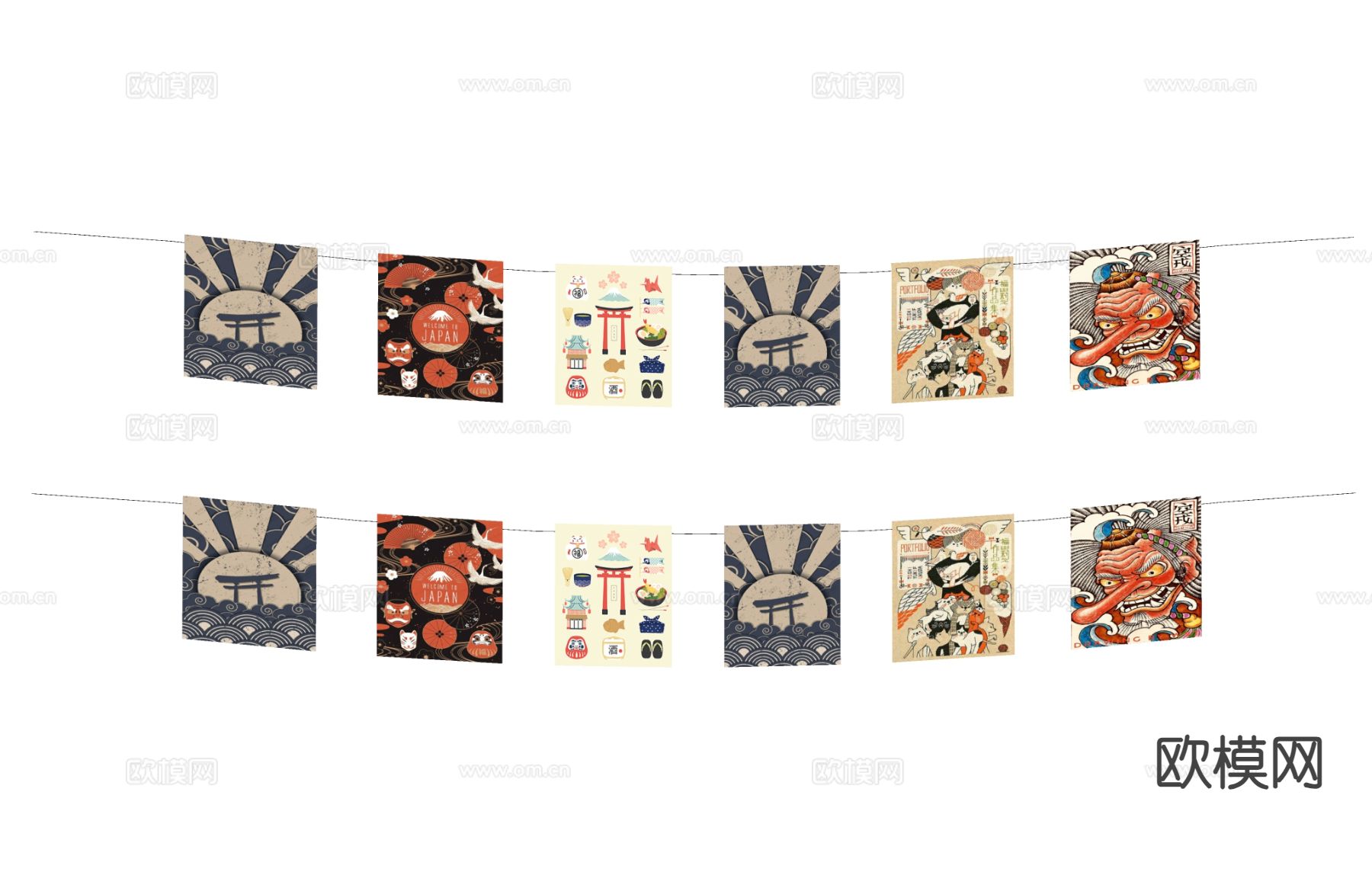 日式小广告旗 挂旗su模型下载（渲染图2）