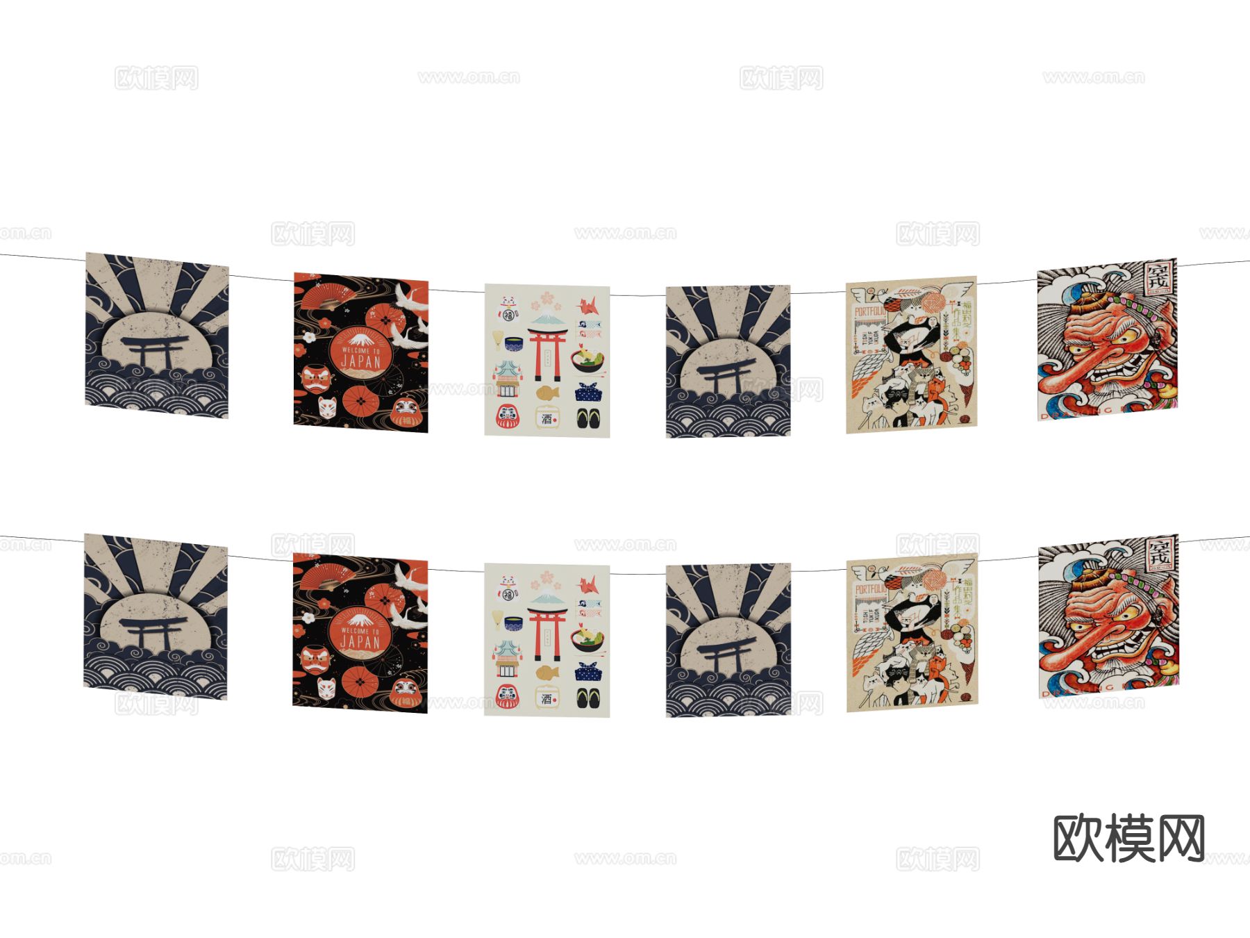 日式小广告旗 挂旗su模型下载（渲染图1）