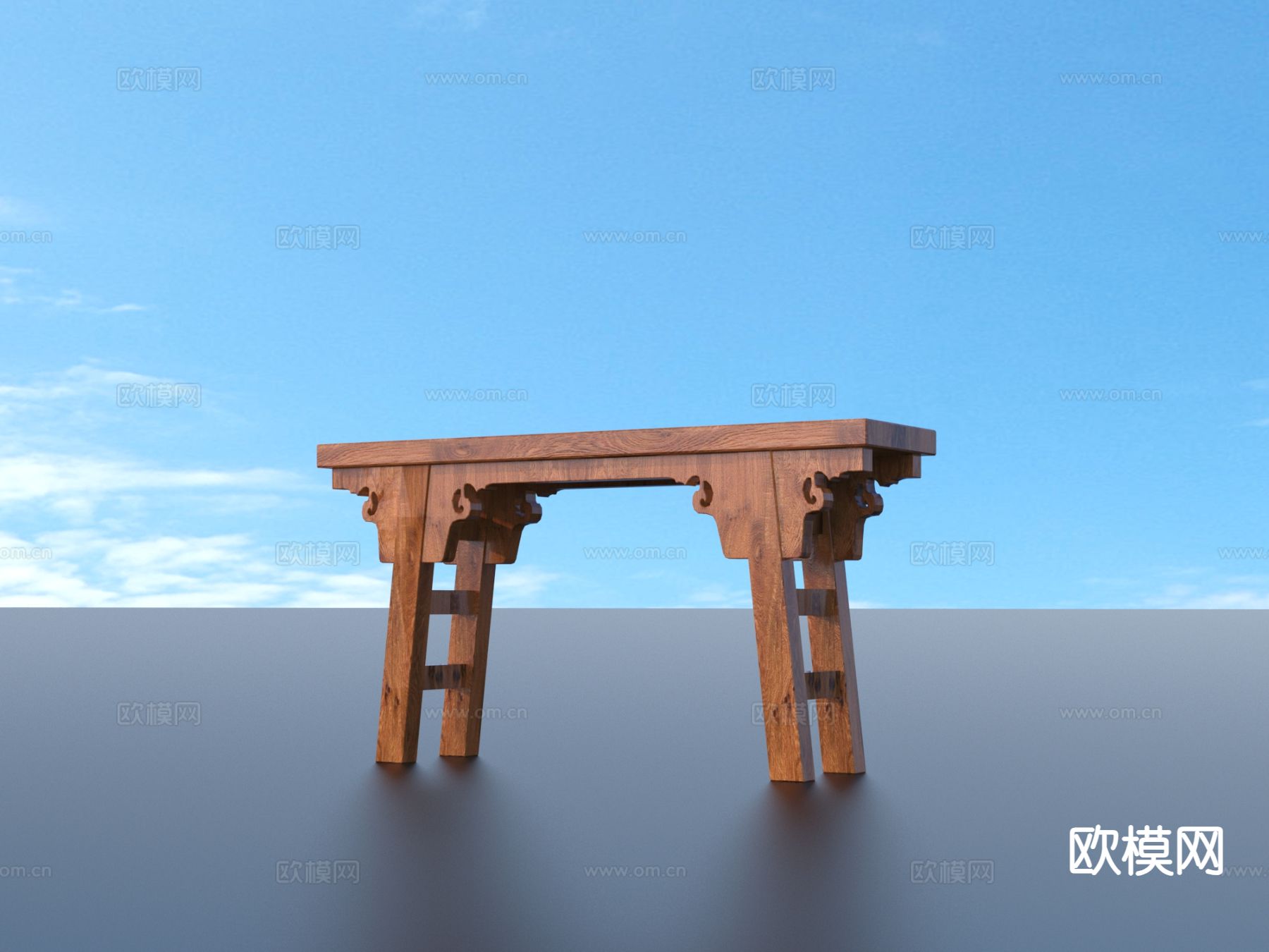 中式板凳 椅子 条凳 长凳3d模型下载（渲染图1）