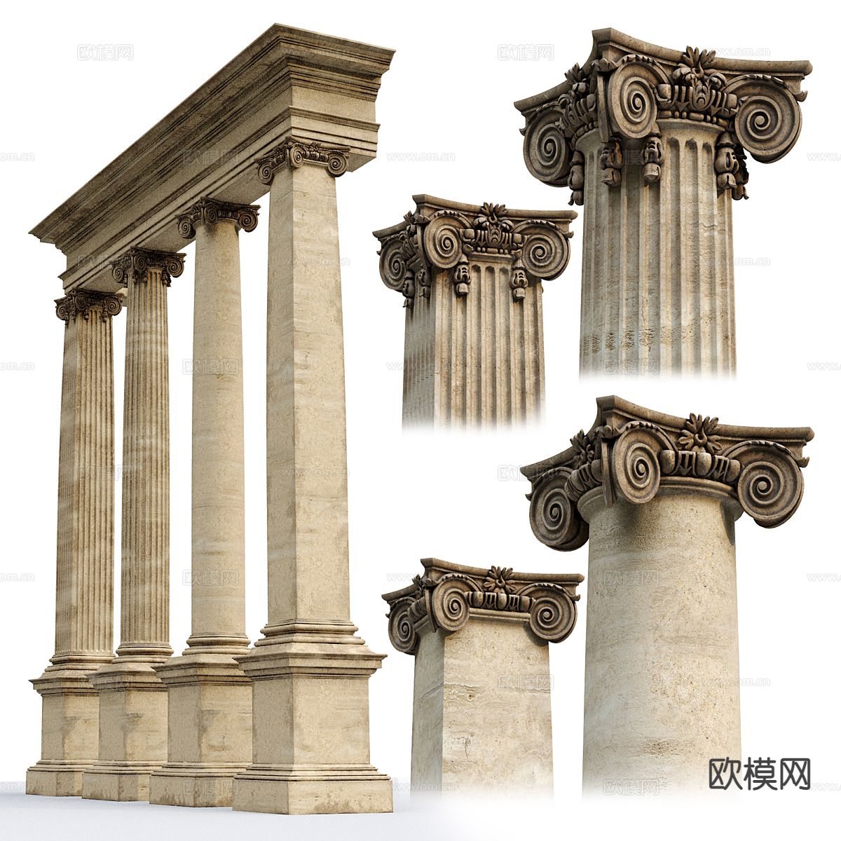 欧式罗马柱 四方形柱子 圆形柱子3d模型下载