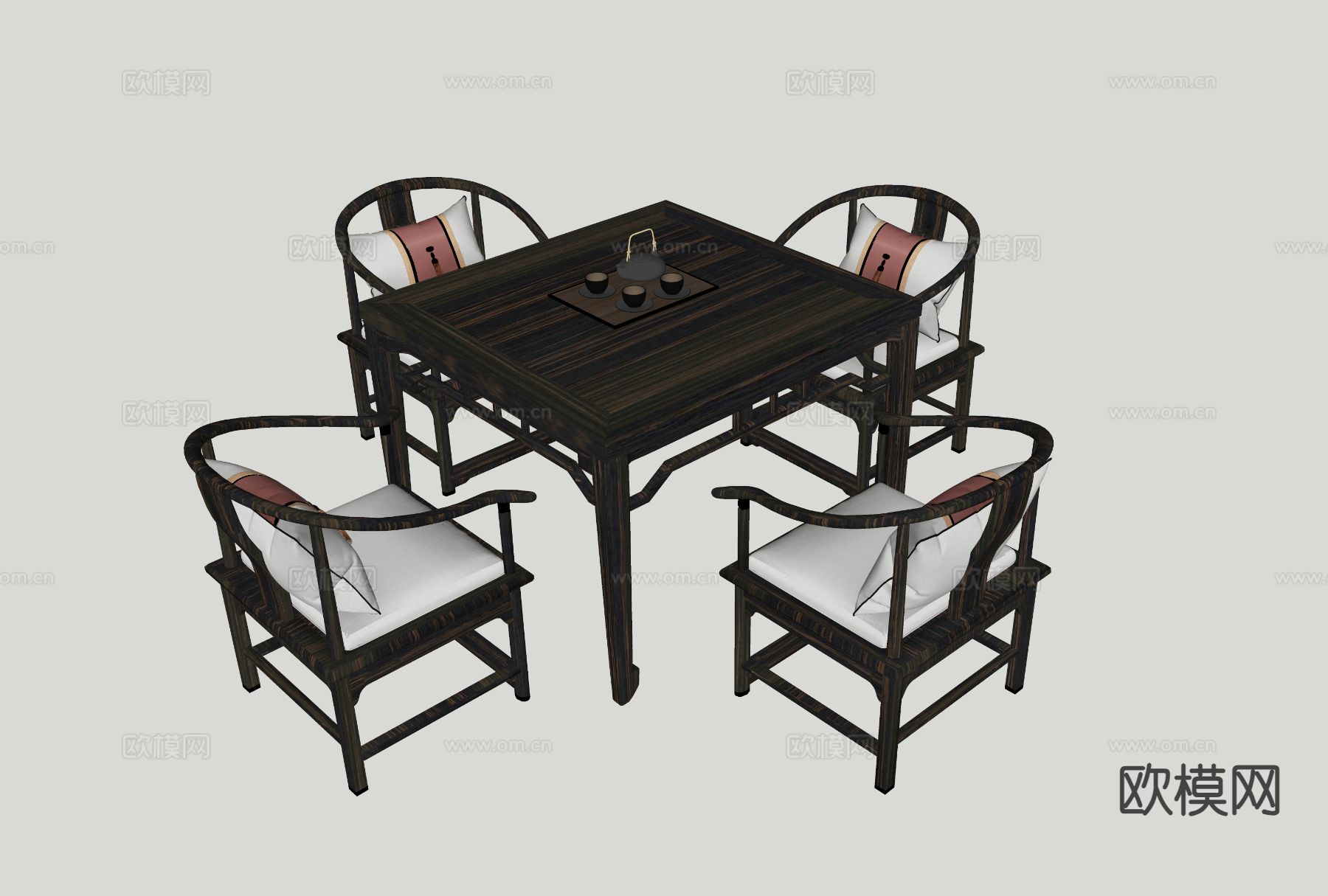 中式茶桌 八仙桌椅su模型下载（渲染图1）