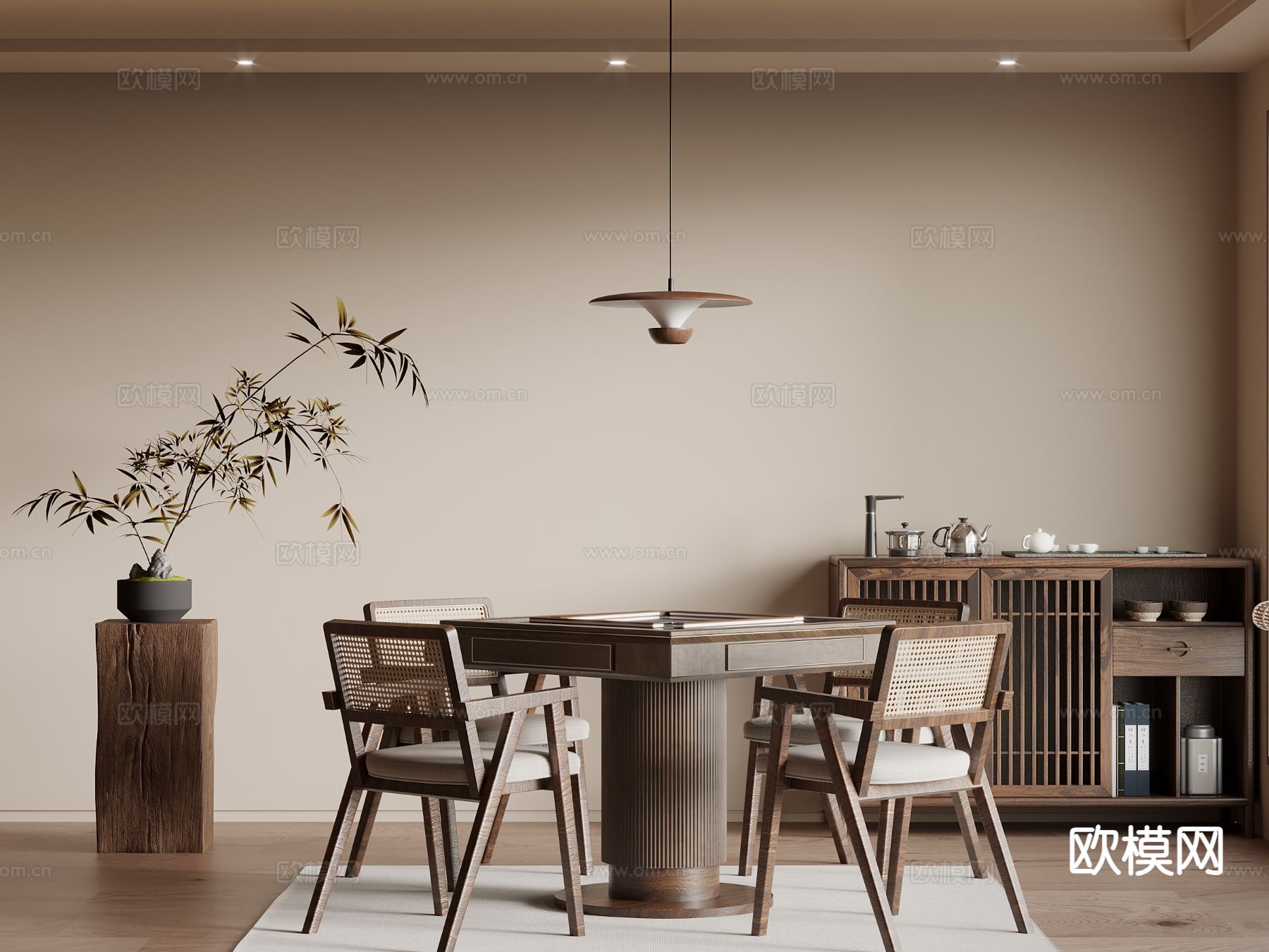 侘寂棋牌室 麻将房3d模型下载