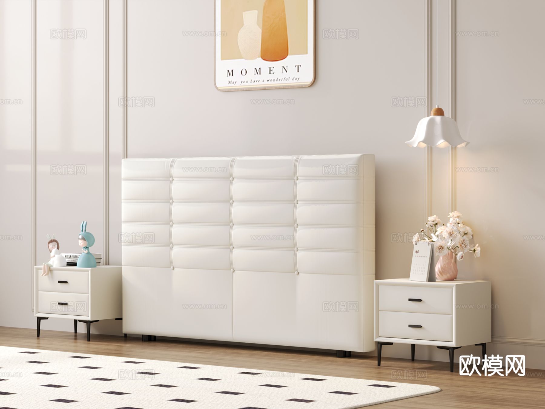 现代软包 皮革床头3d模型下载