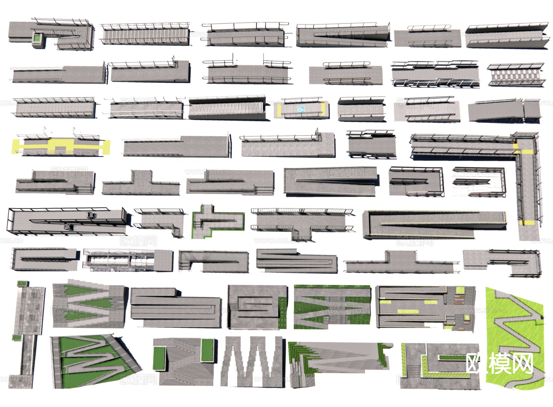 现代无障碍坡道 残疾人坡道su模型下载（渲染图2）