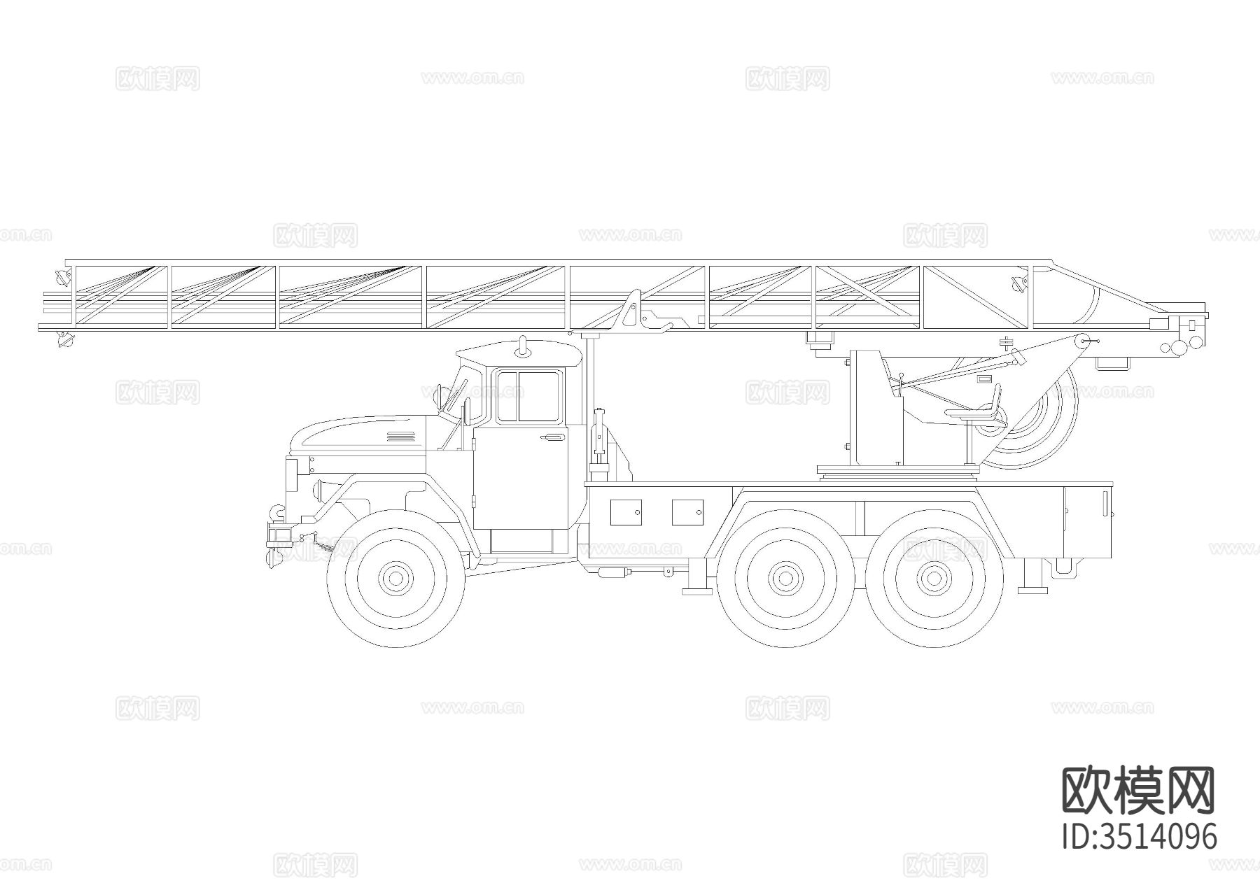 老式复古消防车云梯立面CAD下载