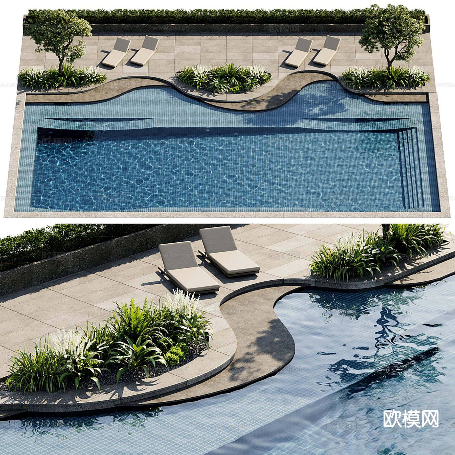 户外游泳池3d模型下载（渲染图1）