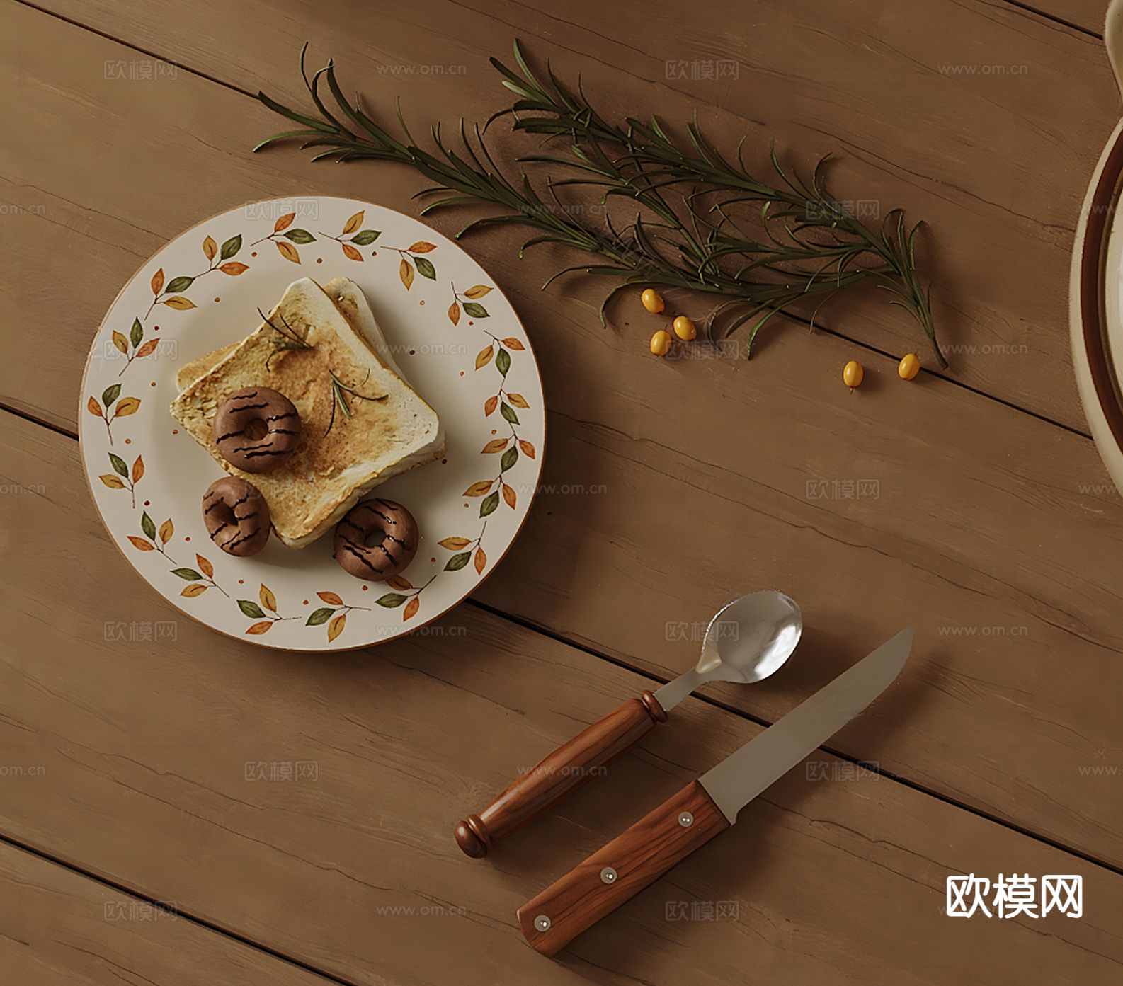 吐司 食物 餐盘su模型下载（渲染图2）