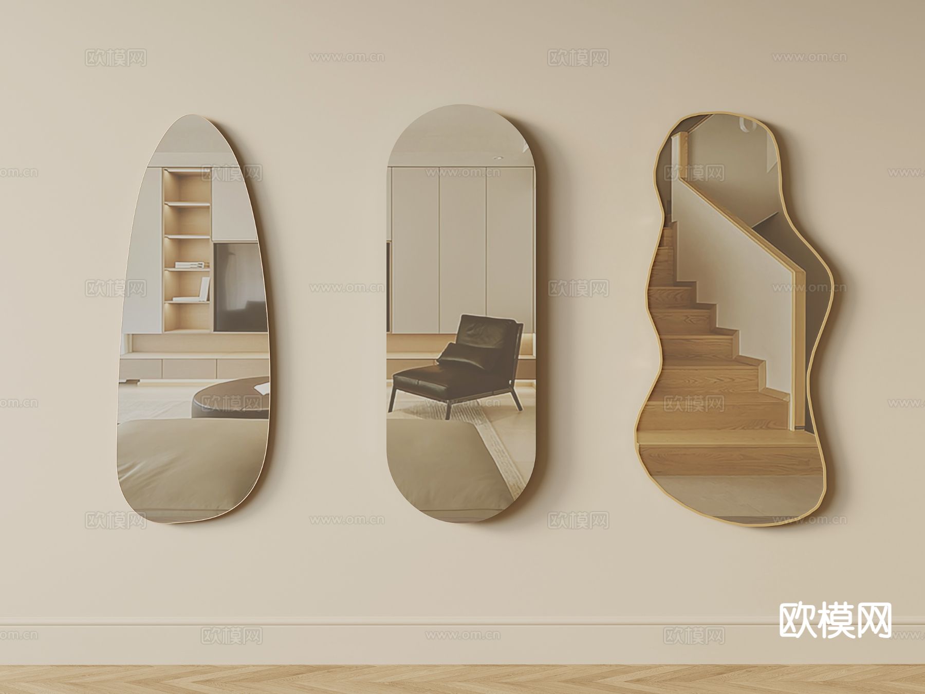 奶油风全身镜3d模型下载