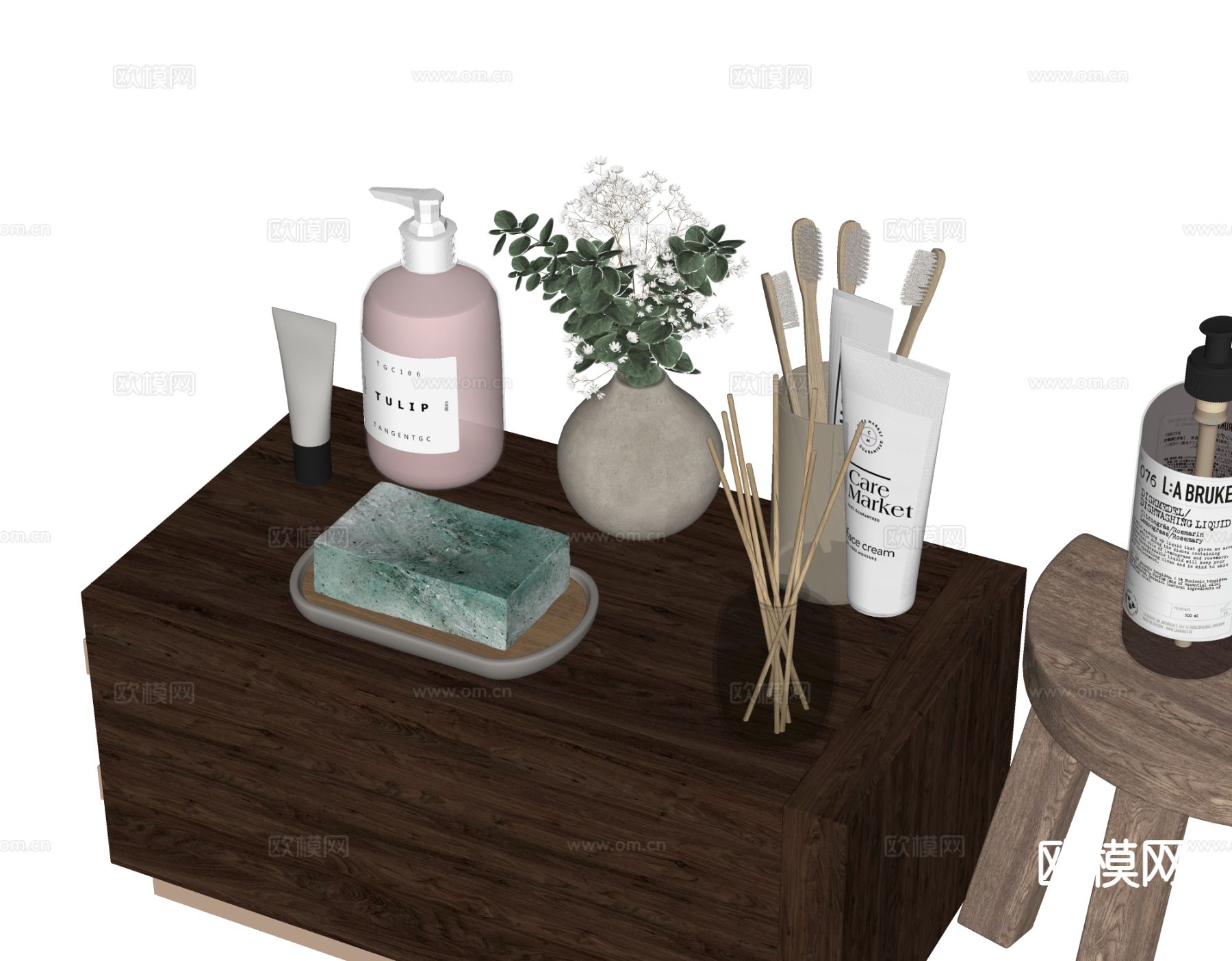 现代卫浴摆件 洗漱用品 化妆品 洗护用品su模型下载（渲染图1）