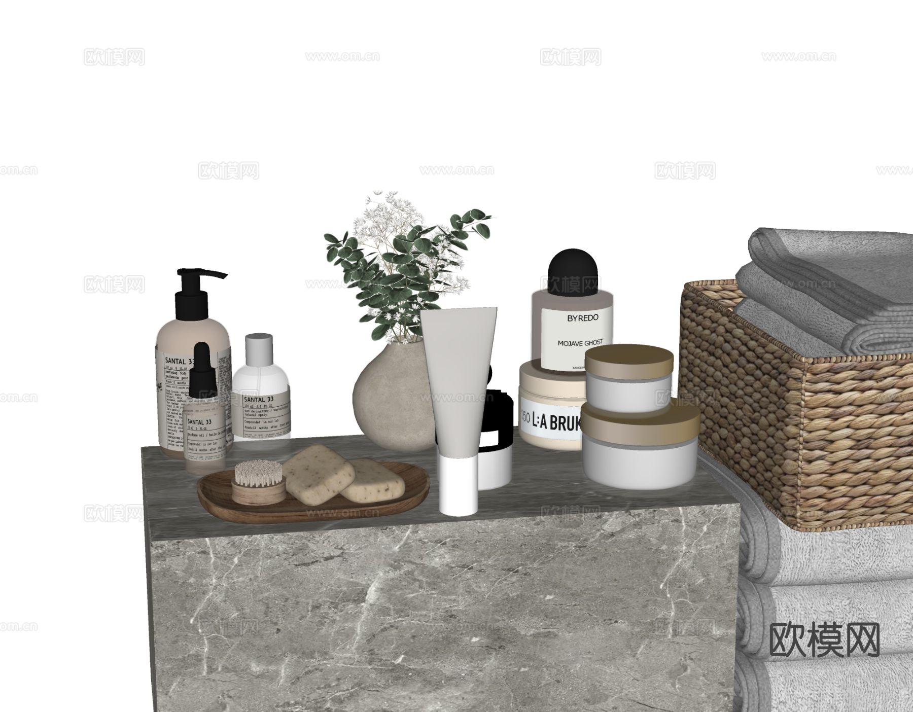 现代卫浴摆件 洗漱用品 化妆品 洗护用品su模型下载（渲染图1）