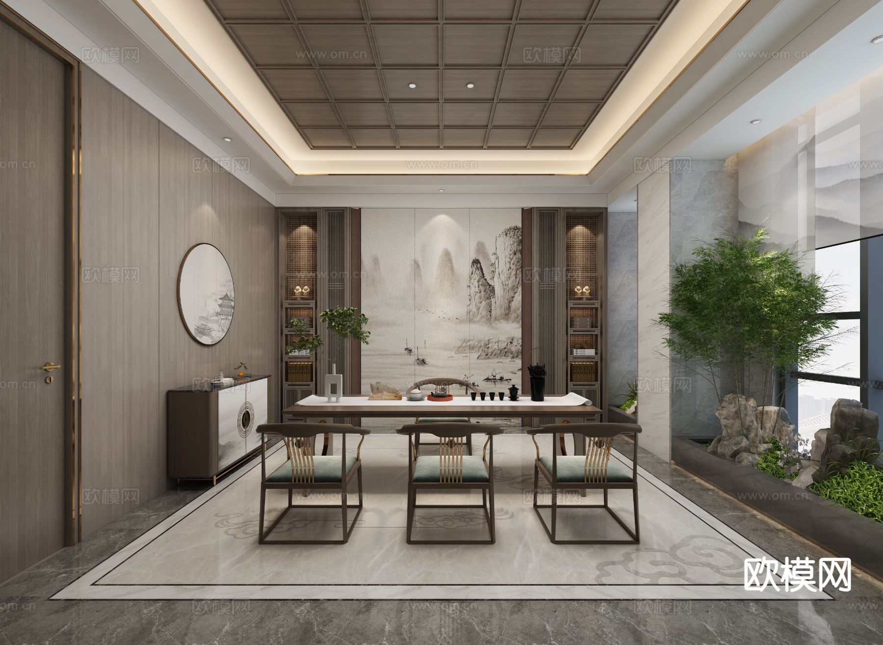 中式茶室3d模型下载（渲染图1）