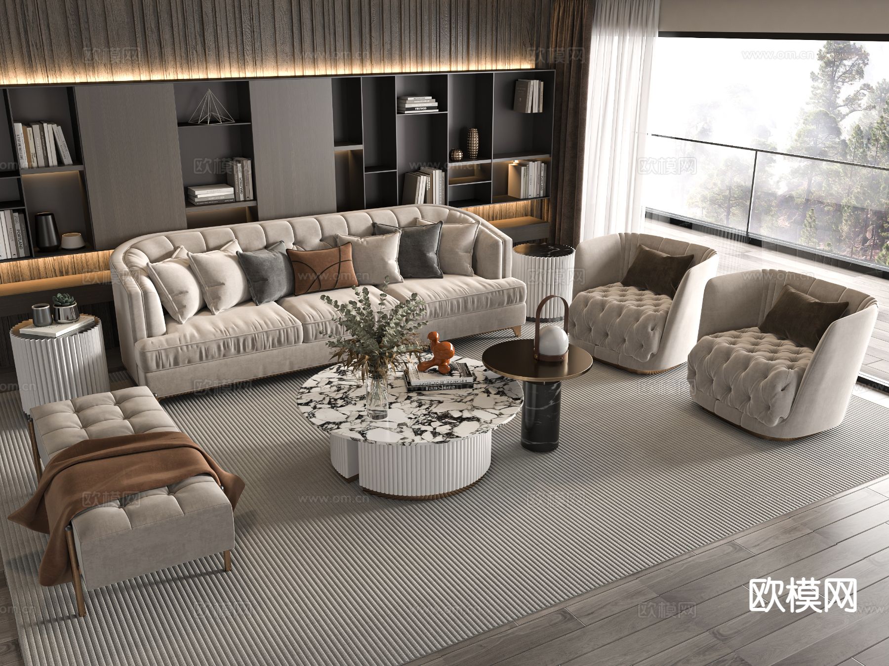 美式沙发组合3d模型下载