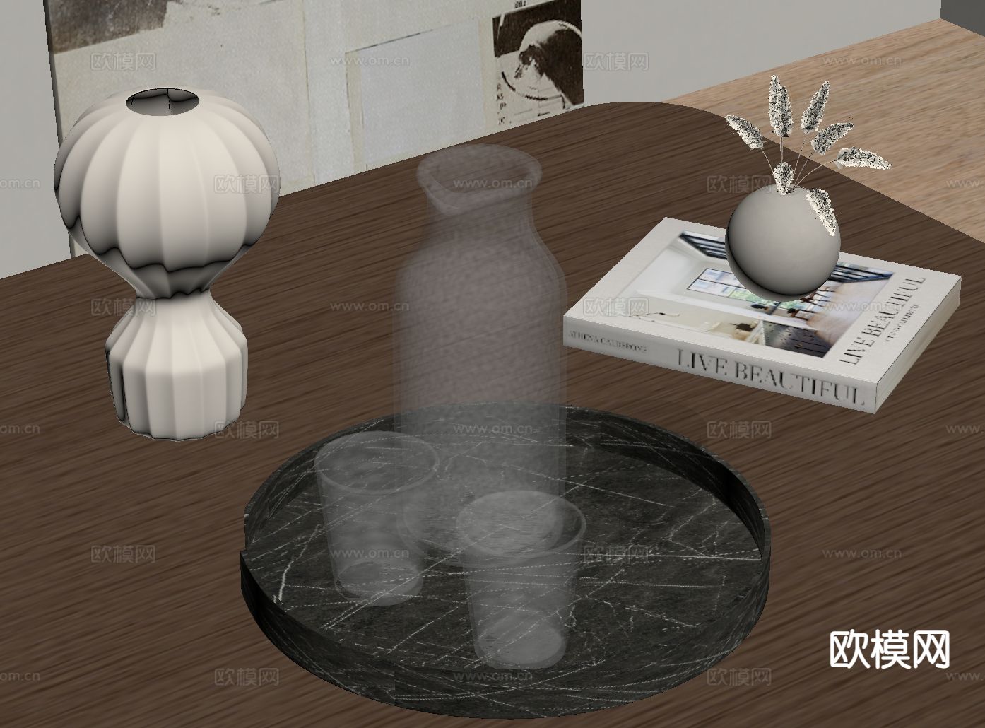 现代水杯 水瓶 酒水 茶具su模型下载（渲染图2）