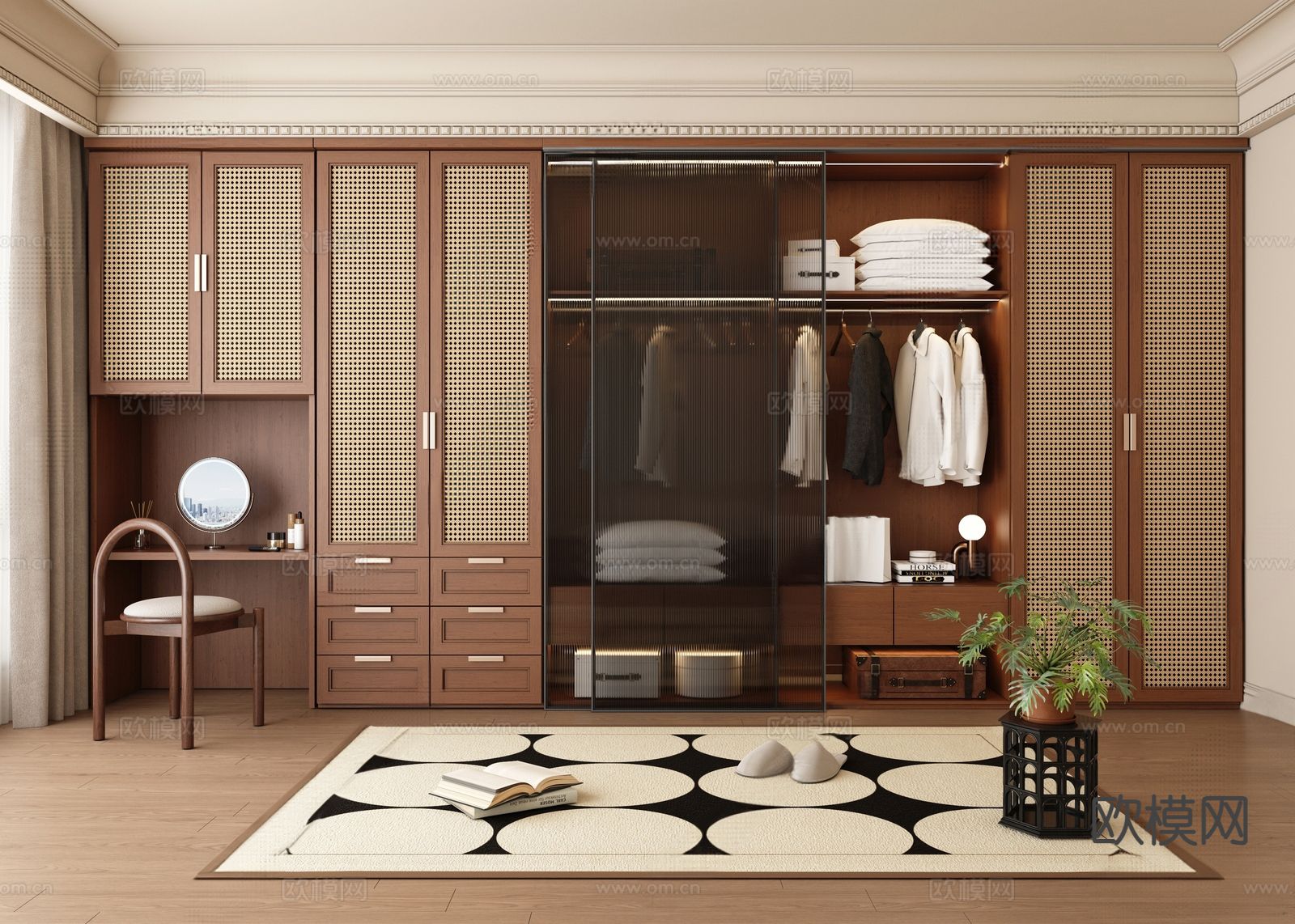 中古风衣柜 藤编衣橱su模型下载（渲染图2）
