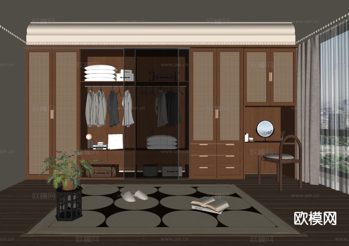 中古风衣柜 藤编衣橱su模型下载（渲染图1）