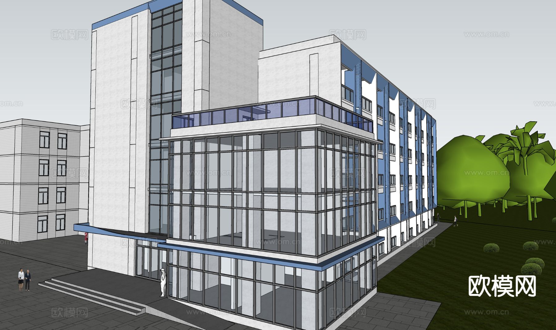蓝白宿舍楼建筑su模型下载（渲染图2）