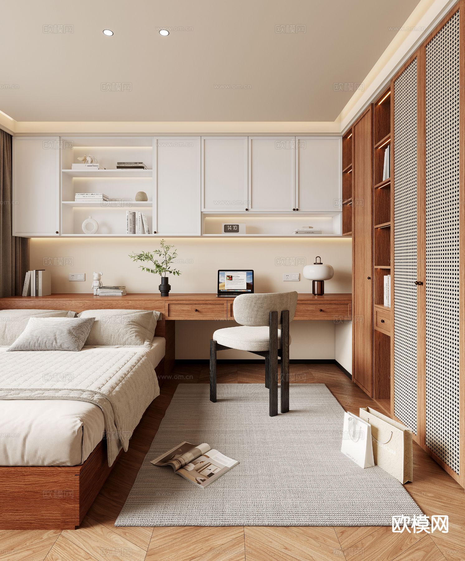 中古风榻榻米卧室3d模型下载（渲染图1）