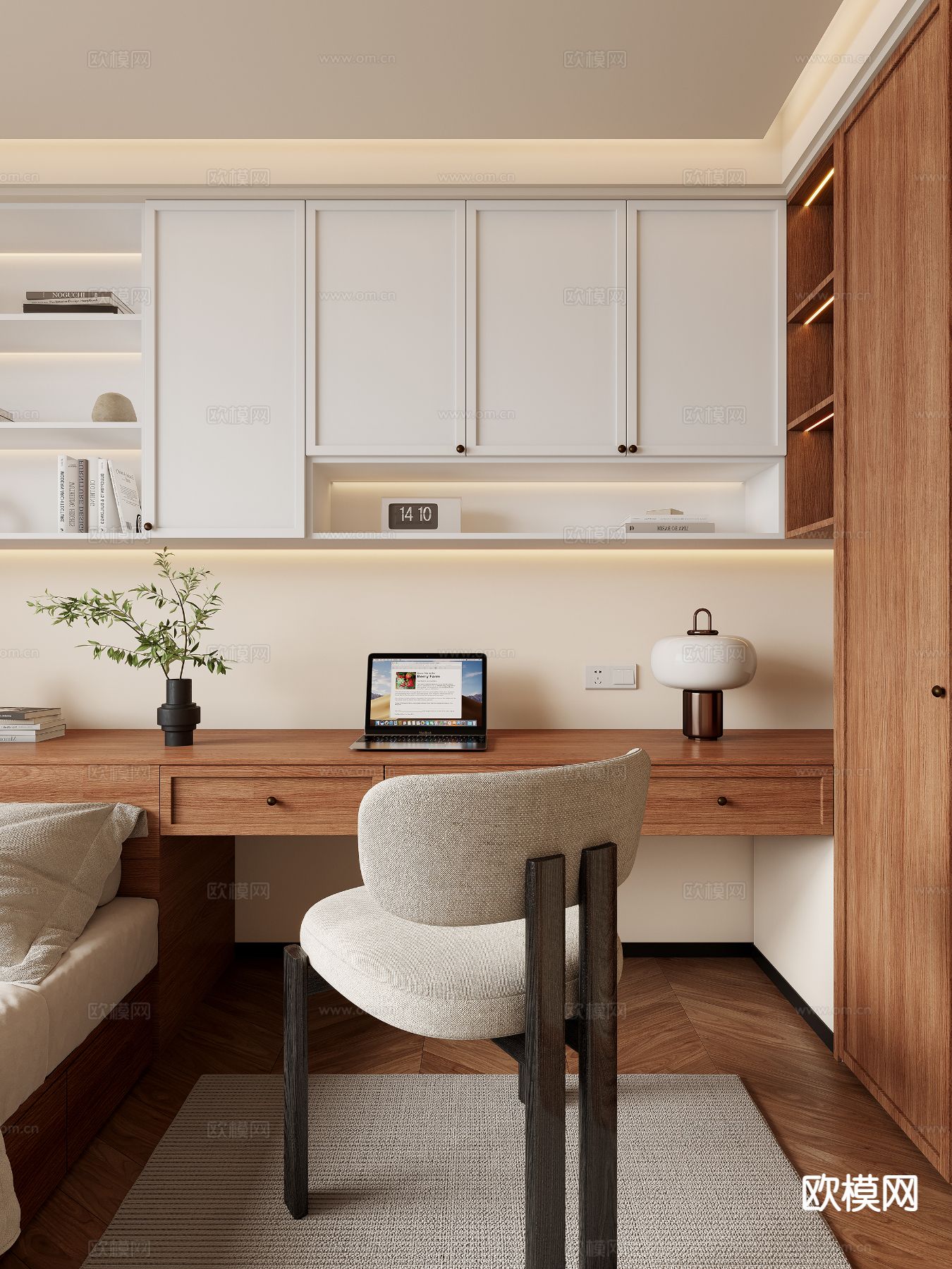 中古风榻榻米卧室3d模型下载（渲染图2）