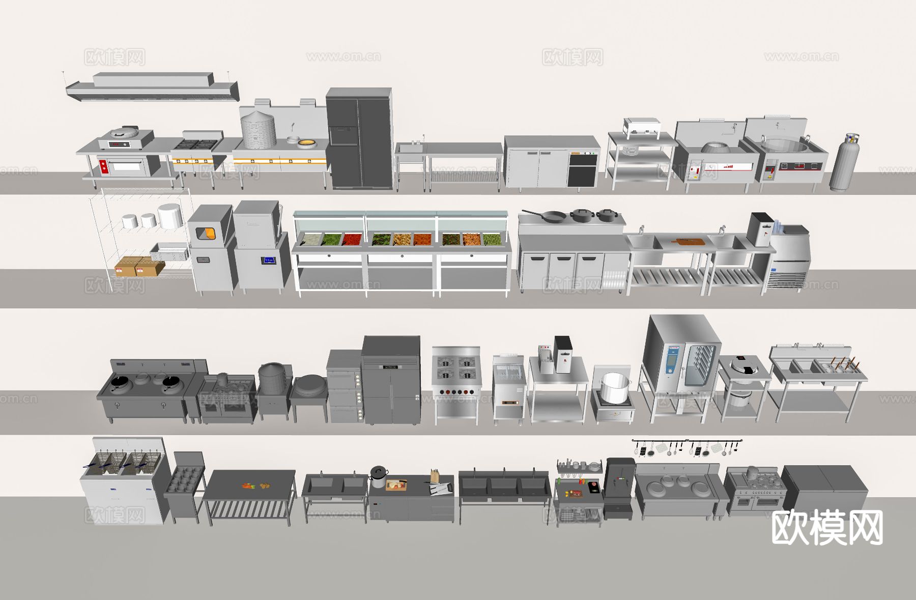 现代后厨 厨房器具 后厨设备su模型下载（渲染图1）