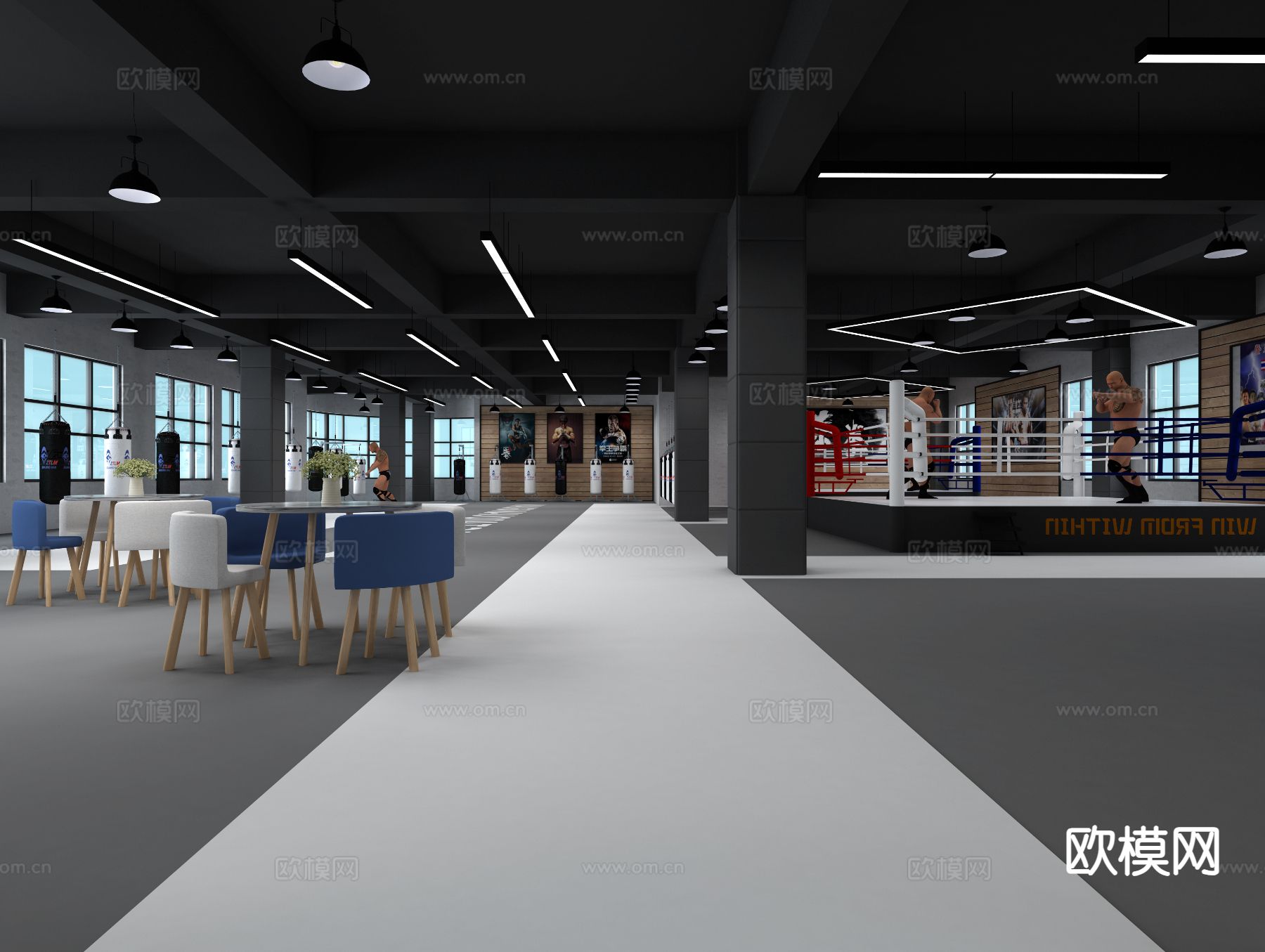 现代健身房 拳击馆3d模型下载（渲染图2）