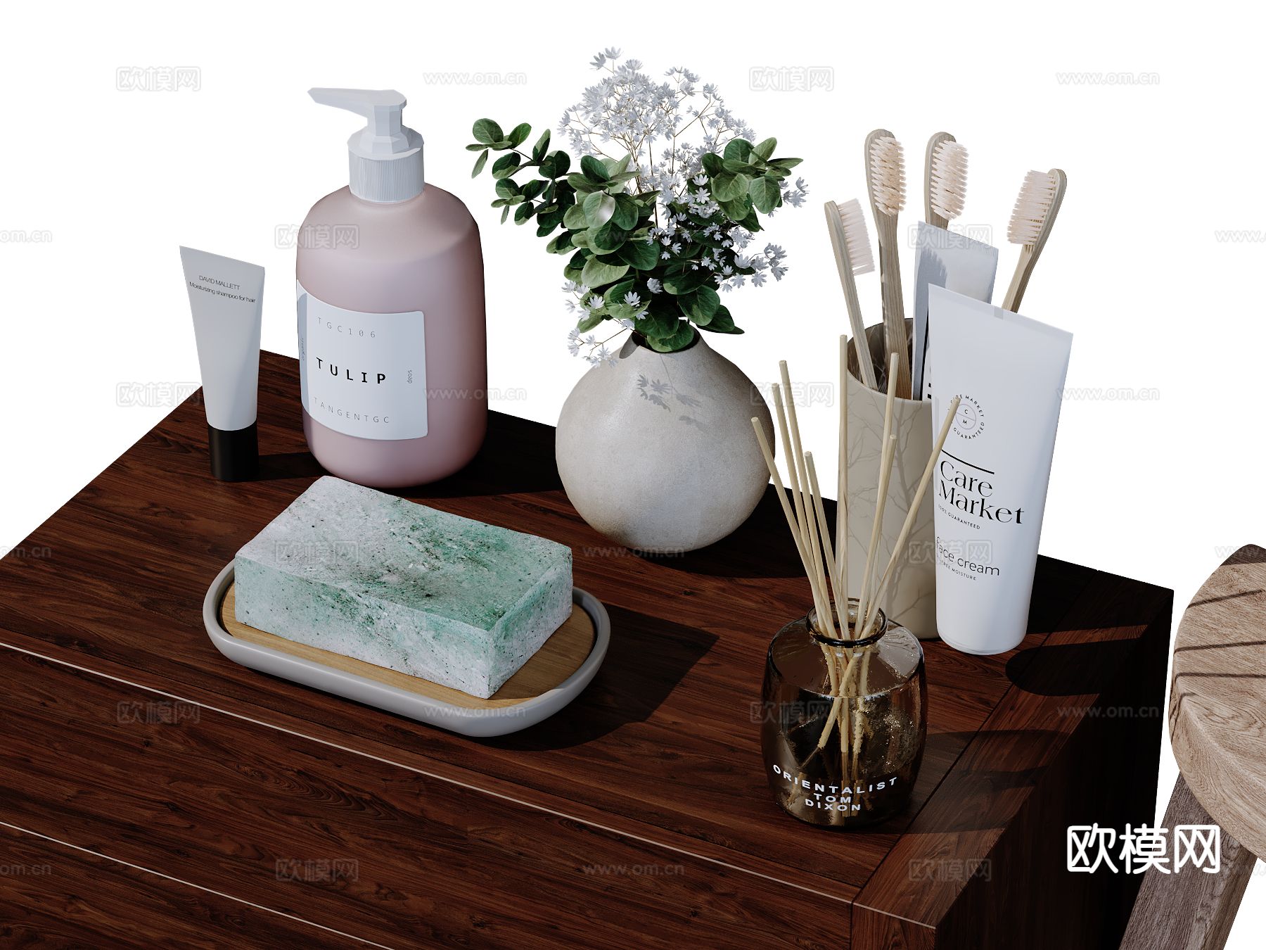 现代卫浴摆件 洗漱用品 化妆品 洗护用品su模型下载（渲染图2）