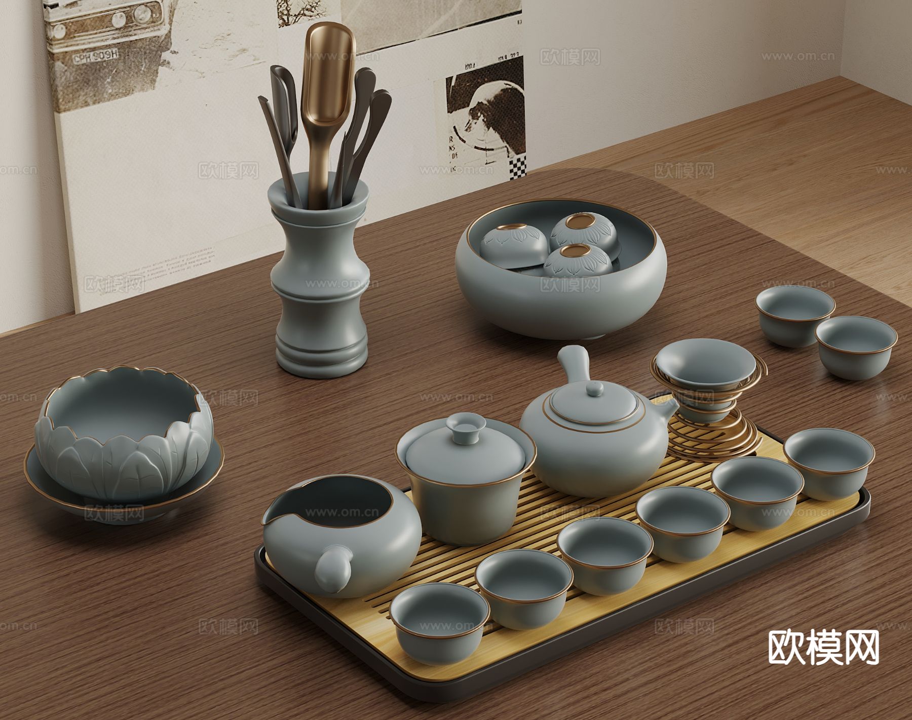 新中式 禅意茶具 茶杯 茶壶su模型下载（渲染图2）
