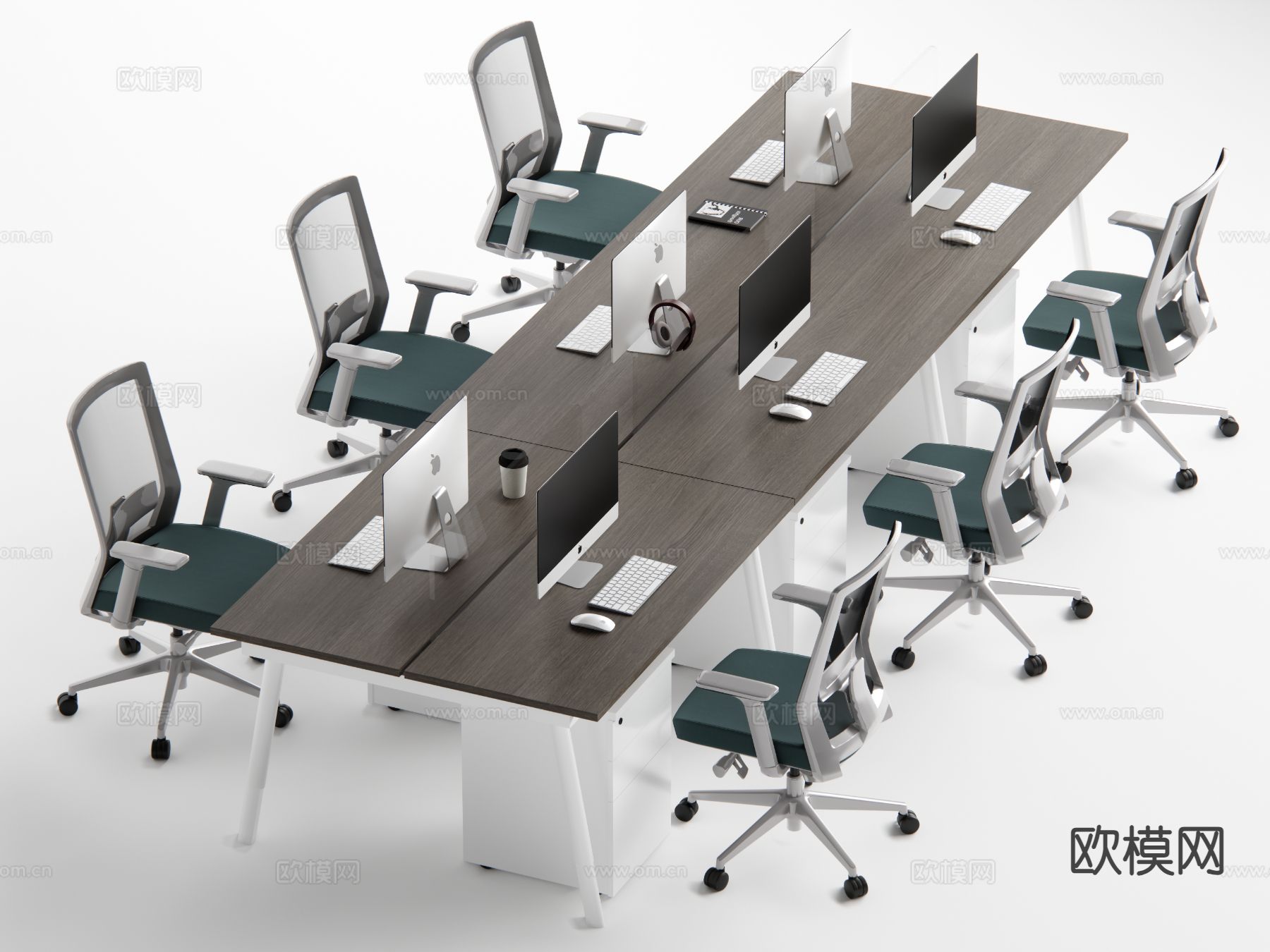 现代卡位办公桌 工位 职员桌su模型下载（渲染图2）