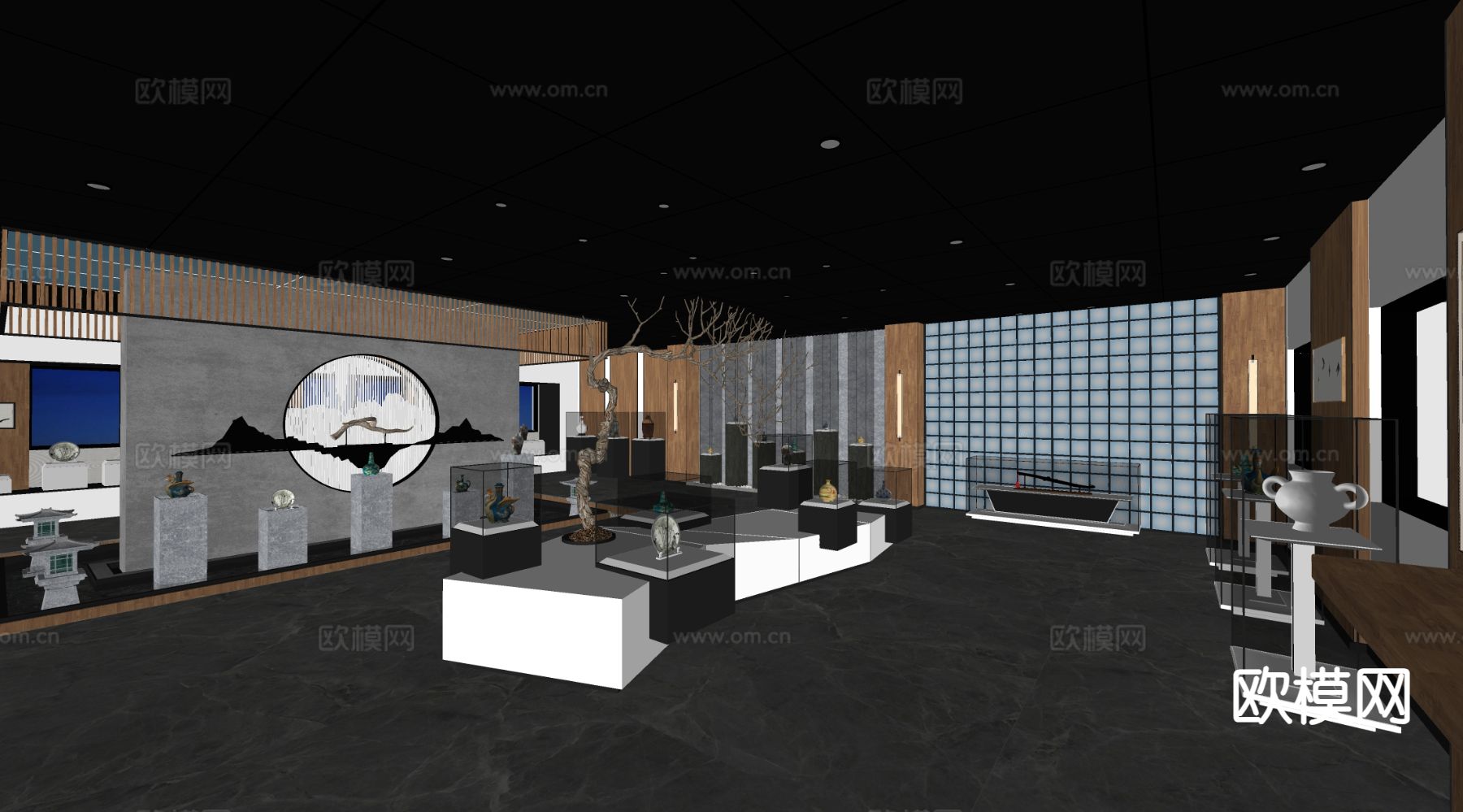 现代瓷器展厅 博物馆展厅su模型下载（渲染图1）