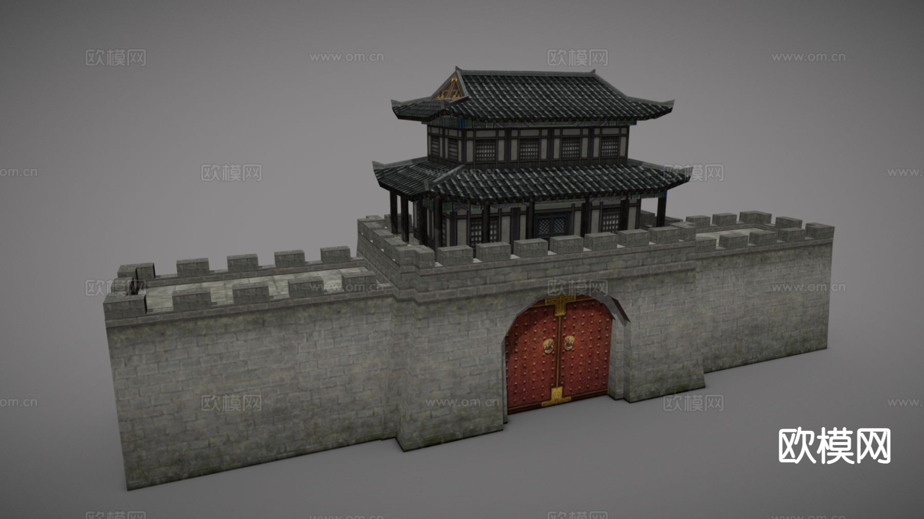 中式古建筑 中式城门楼 古城墙su模型下载（渲染图2）