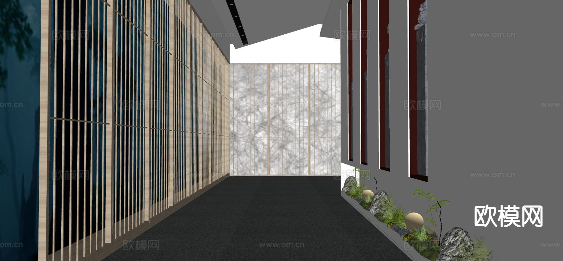 现代公司过道 走廊su模型下载（渲染图1）