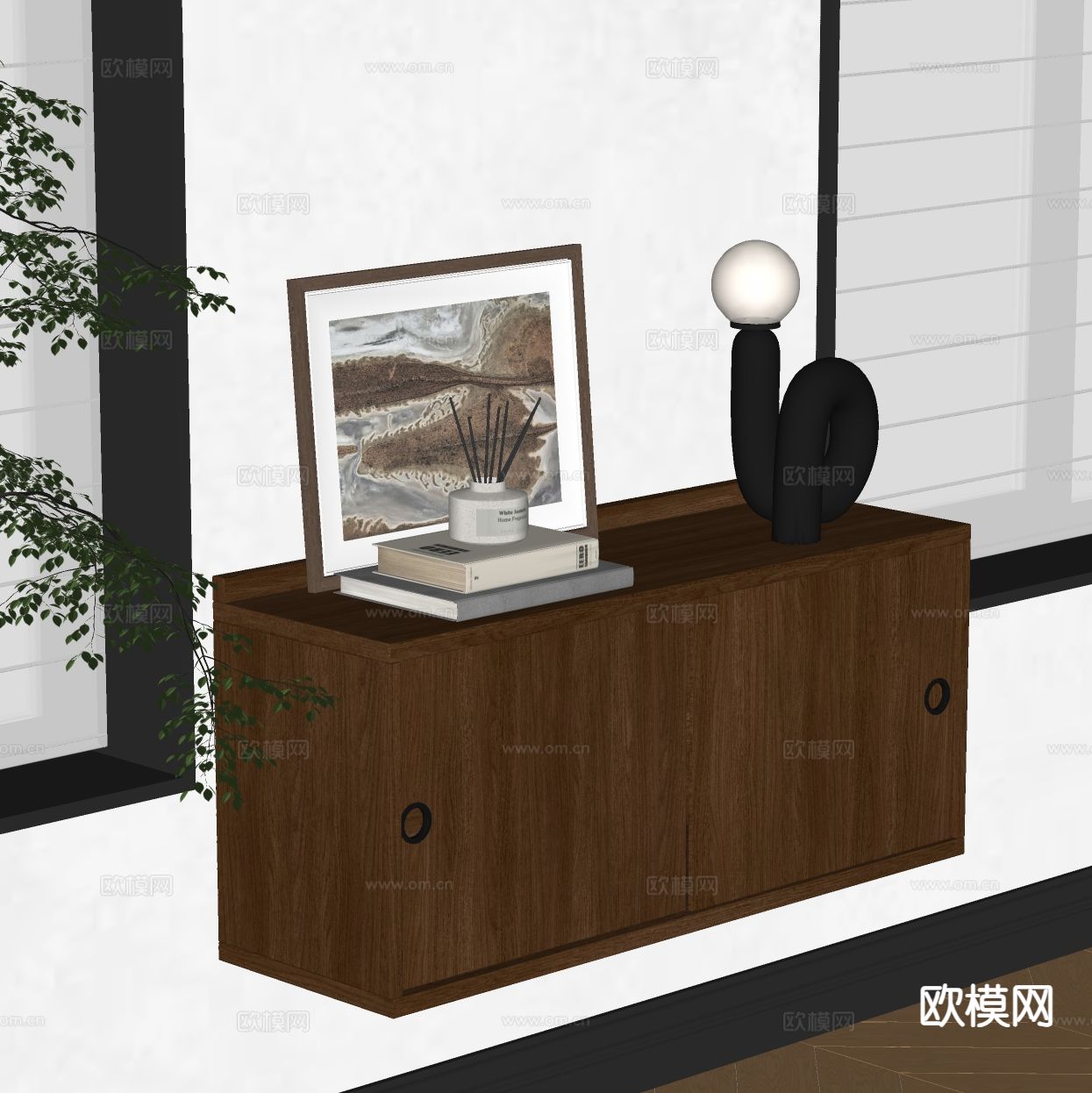 实木壁柜 壁挂吊柜 悬浮柜su模型下载（渲染图1）