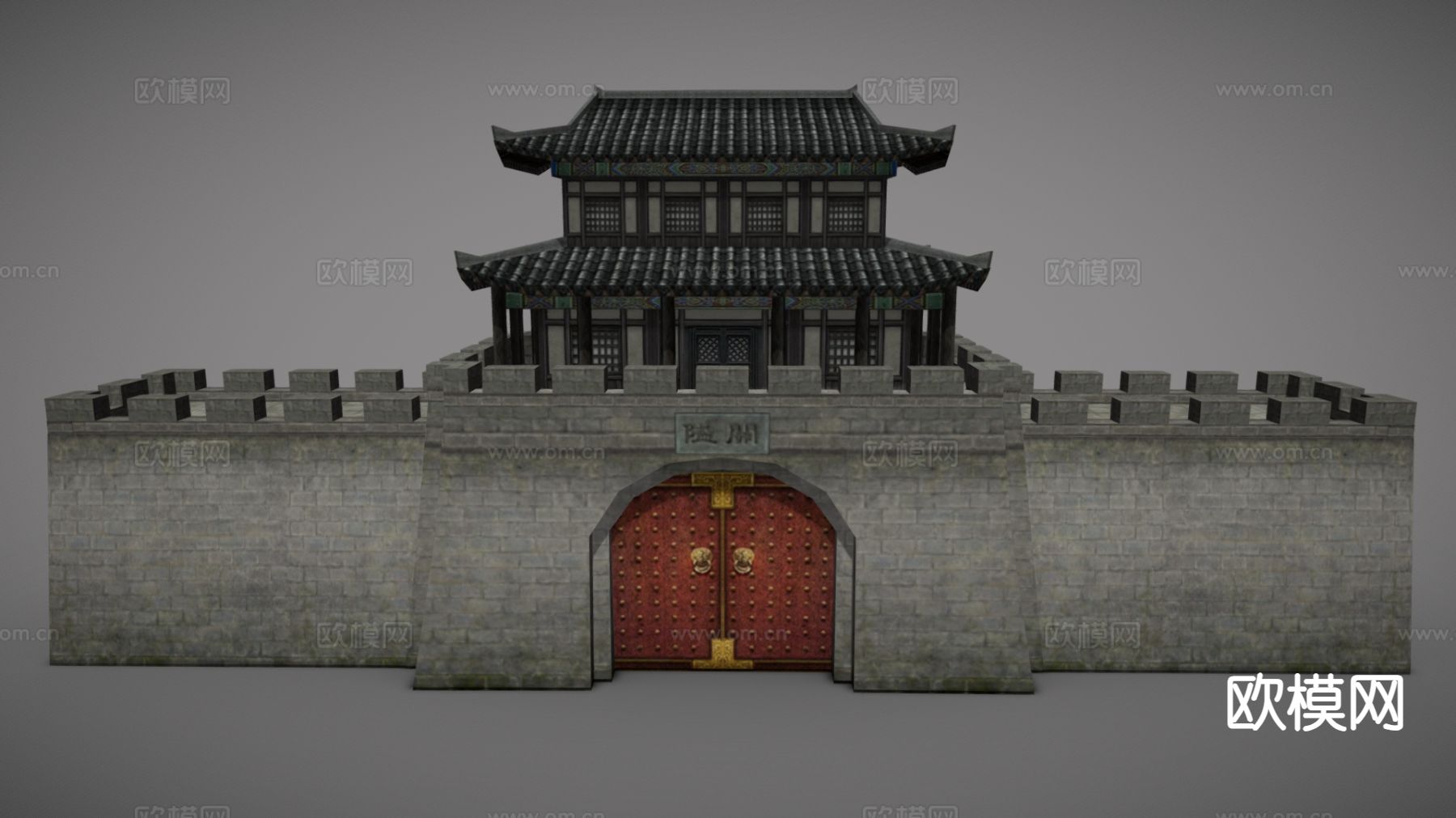 中式古建筑 中式城门楼 古城墙su模型下载（渲染图3）