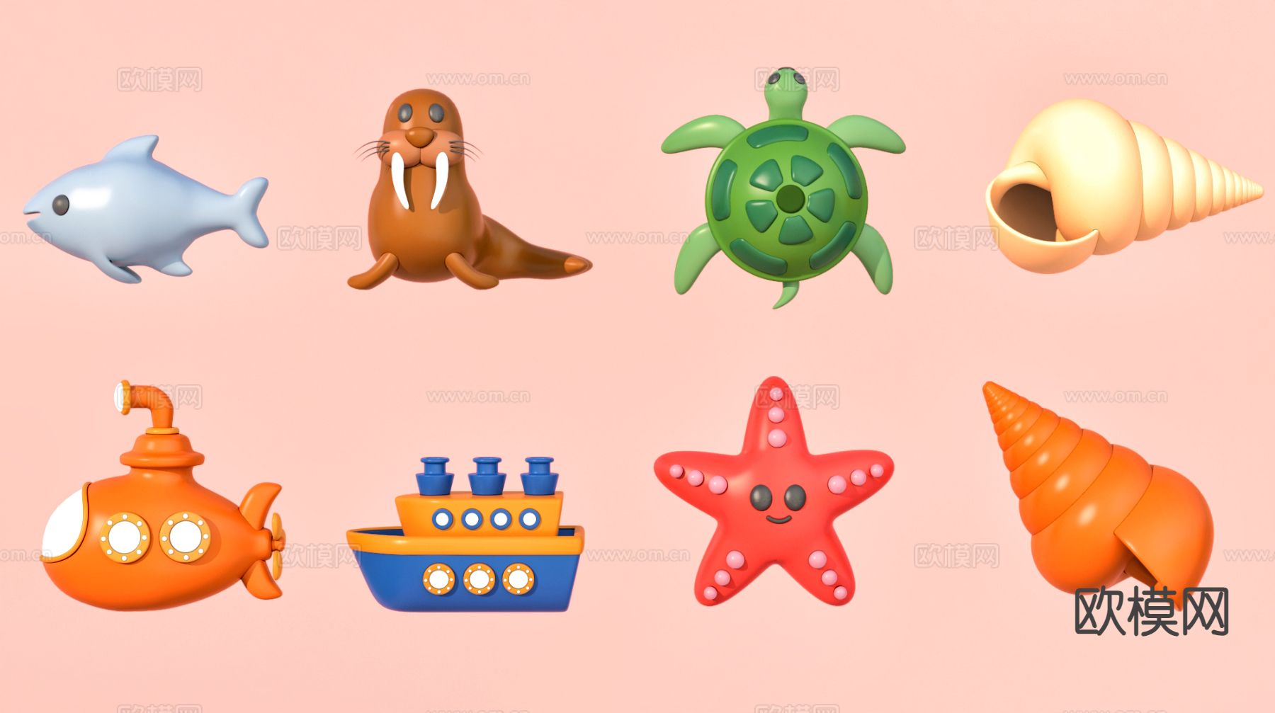 卡通海洋生物 儿童船玩具3d模型下载