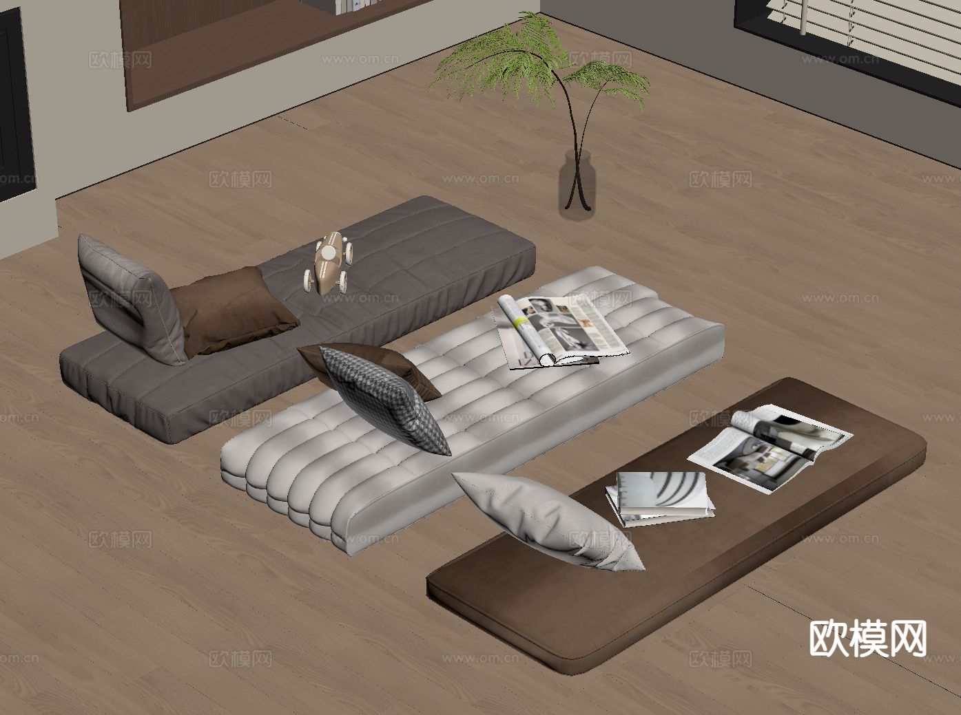 现代垫子 飘窗坐垫su模型下载（渲染图1）